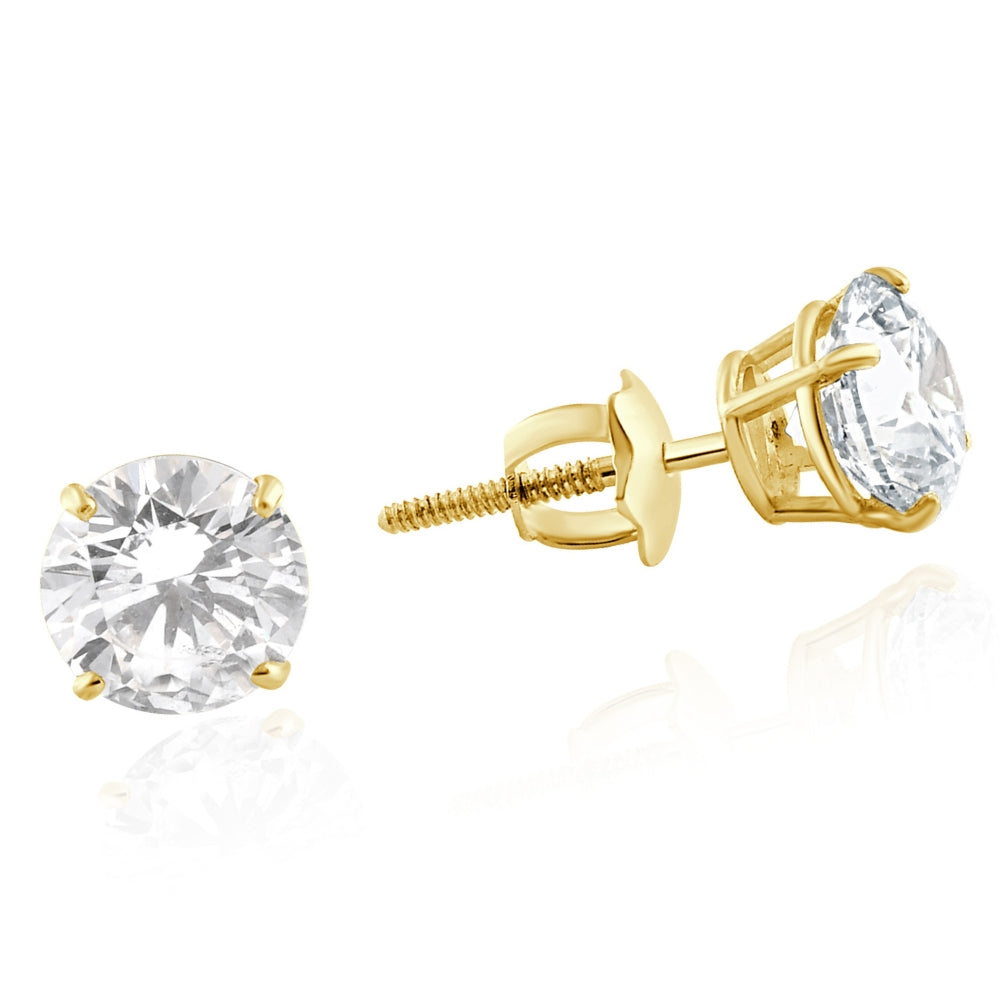 2 Carat Lab Created Diamond Studs 14K Yellow Gold With Screw Backs