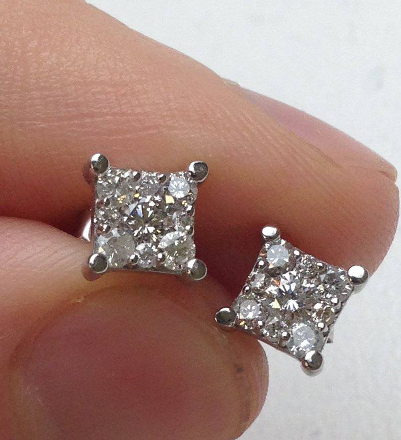 1/2ct Princess Cut Diamond Cluster Studs 14K White Gold