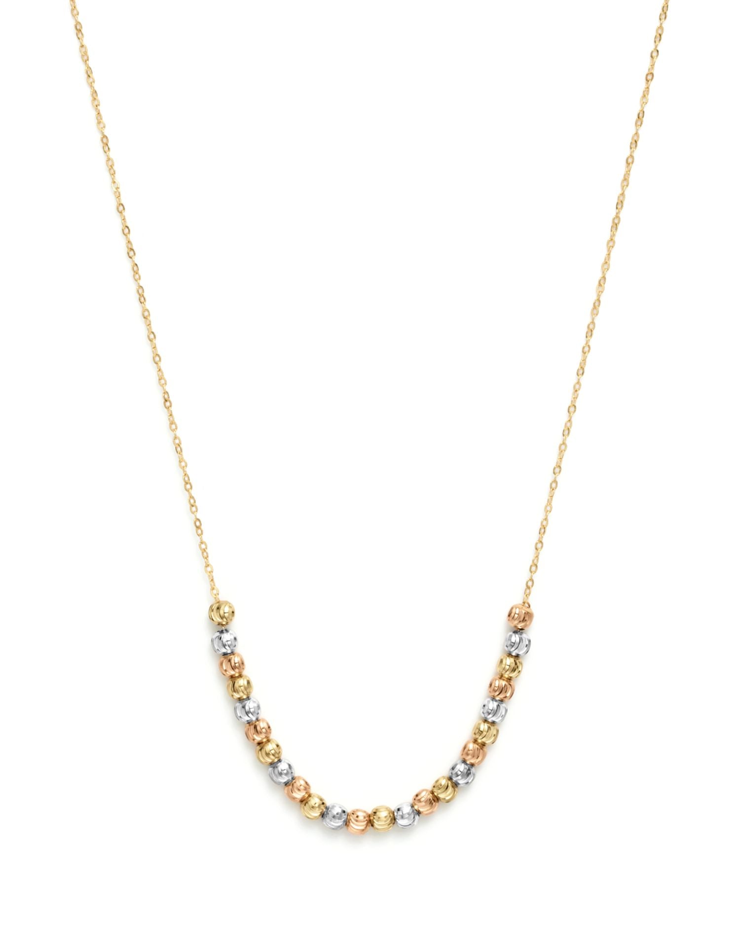 14K Yellow, White and Rose Gold Half Beaded Chain Necklace, 17" - Exclusive