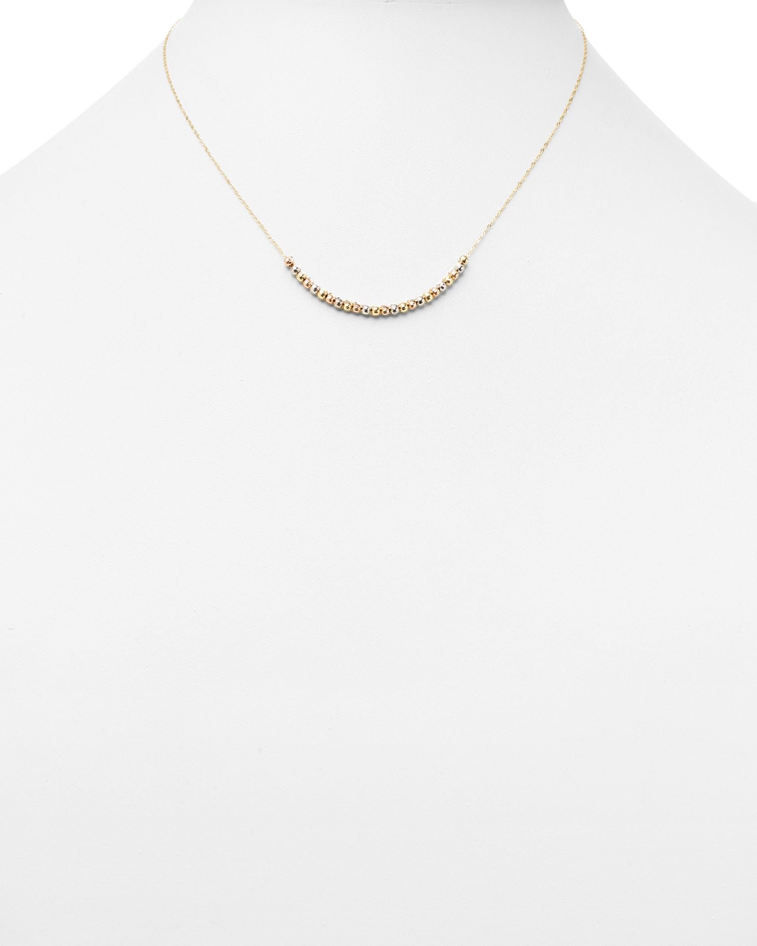 14K Yellow, White and Rose Gold Half Beaded Chain Necklace, 17" - Exclusive