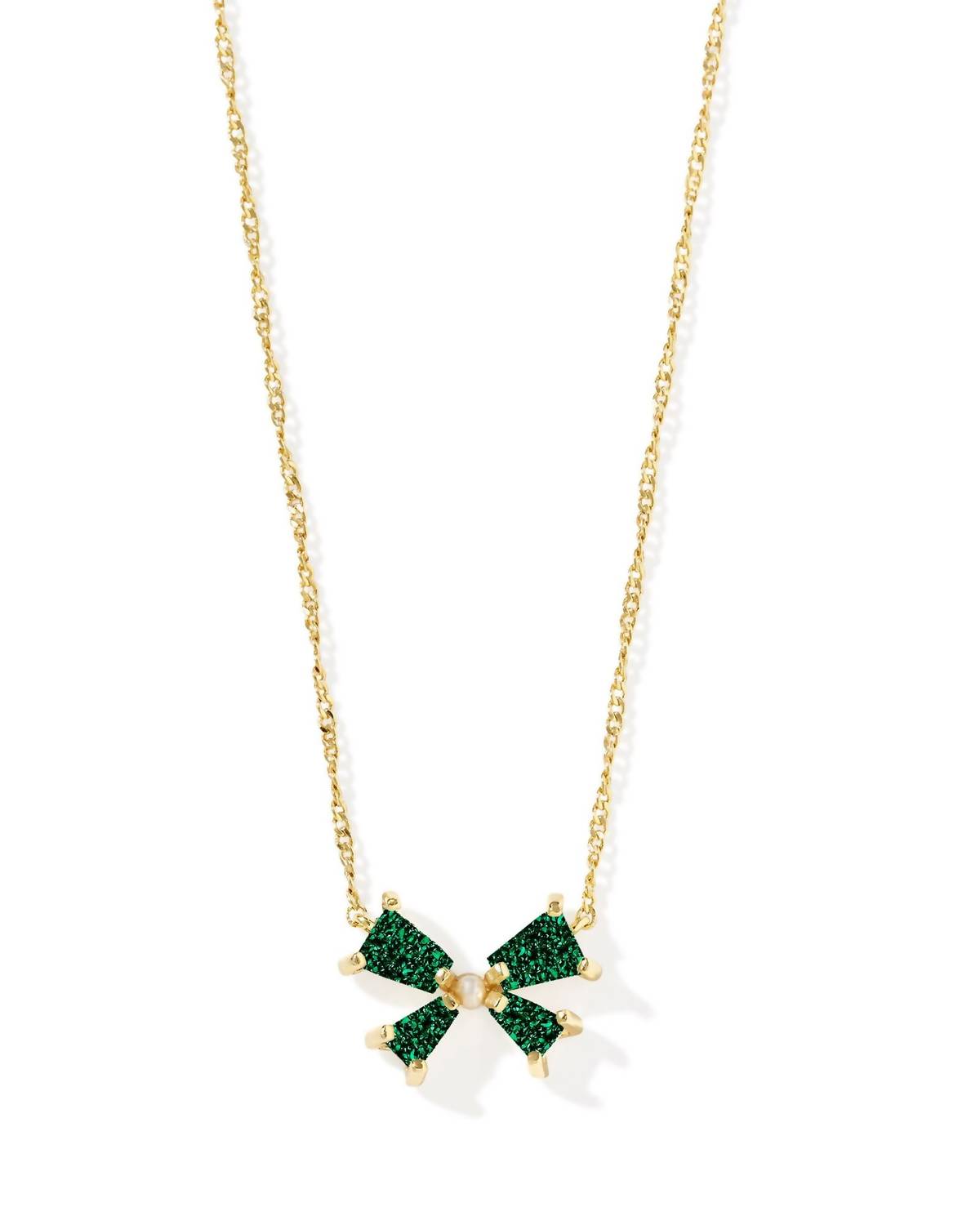 Blair Bow Small Short Pendant Necklace In Emerald Drusy