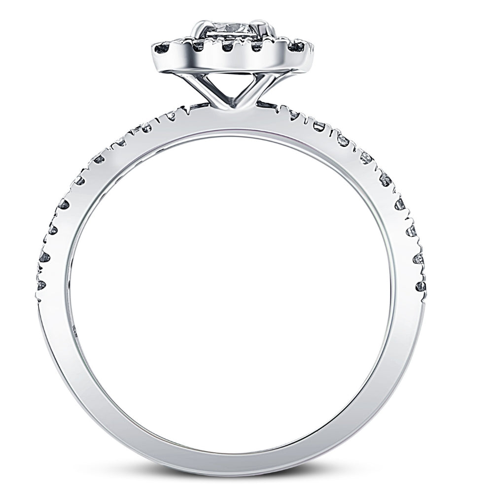 1/2 Ct TDW Diamond Cushion Halo Engagement Wedding Ring Set White Gold Lab Grown