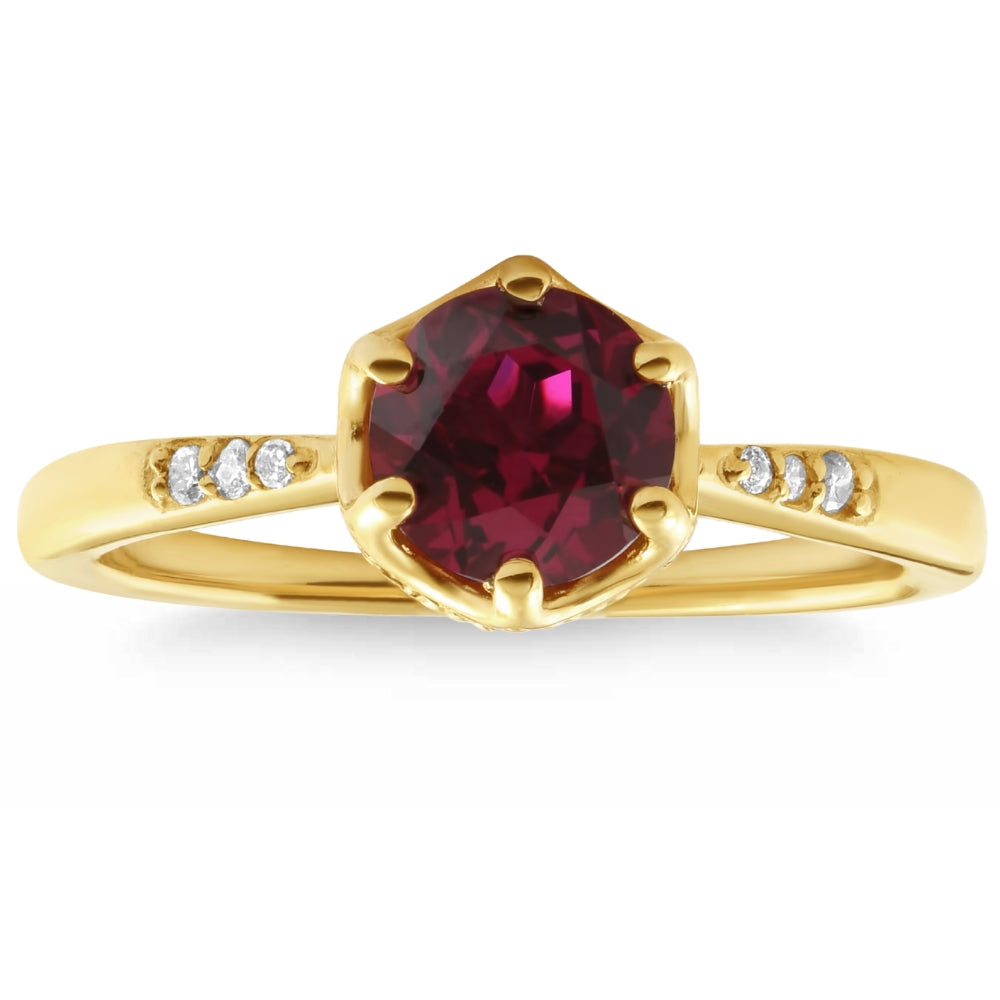 3/4Ct Ruby & Diamond Ring 10k Yellow Gold Lab Grown
