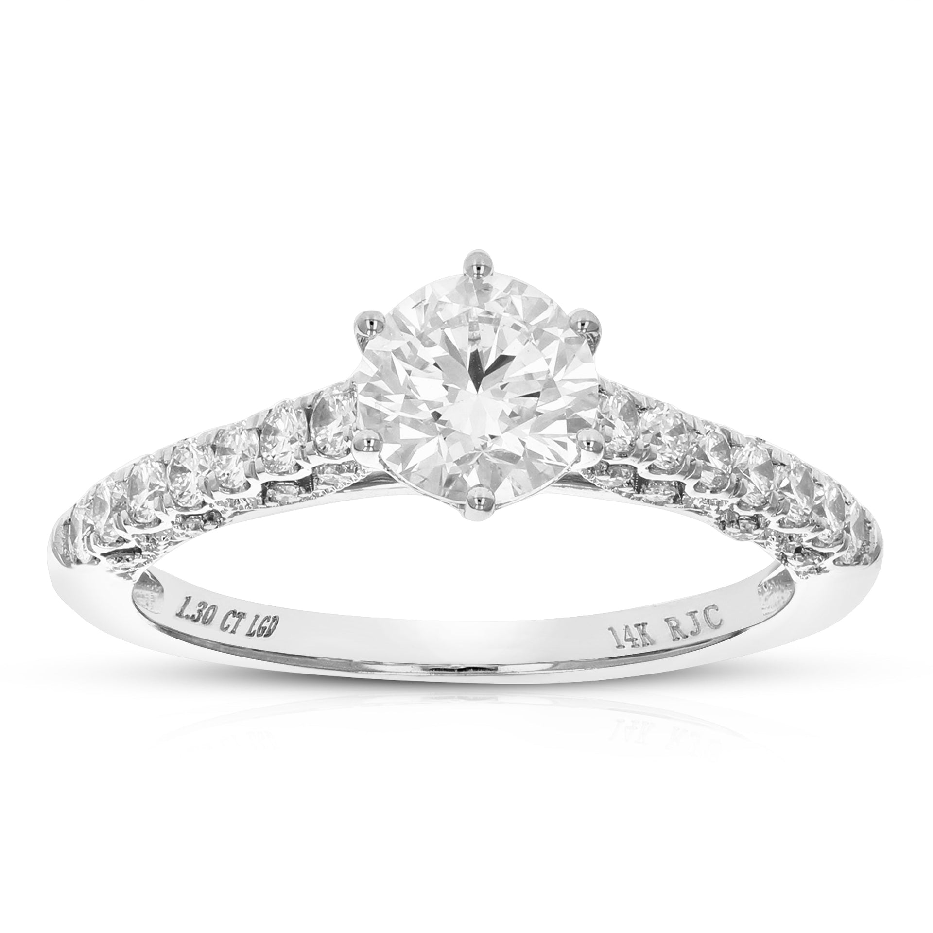 1.30 Cttw Lab Created Diamond Engagement Ring In 14K White Gold Prong Set Round