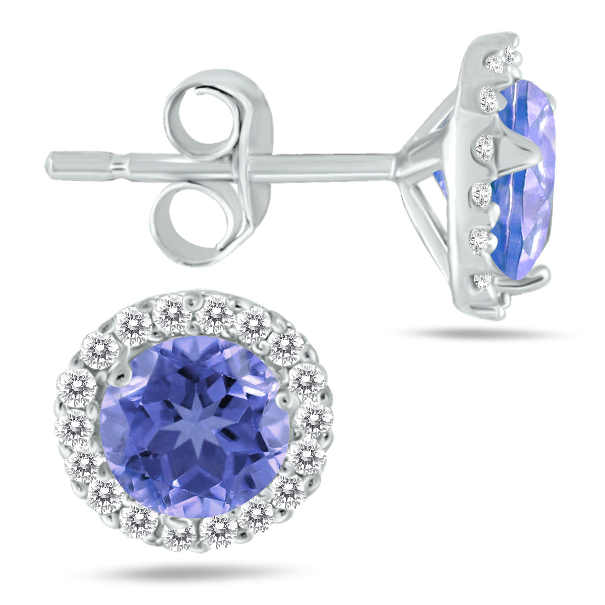 5mm Tanzanite And Genuine Diamond Stud Earrings In 14K White Gold