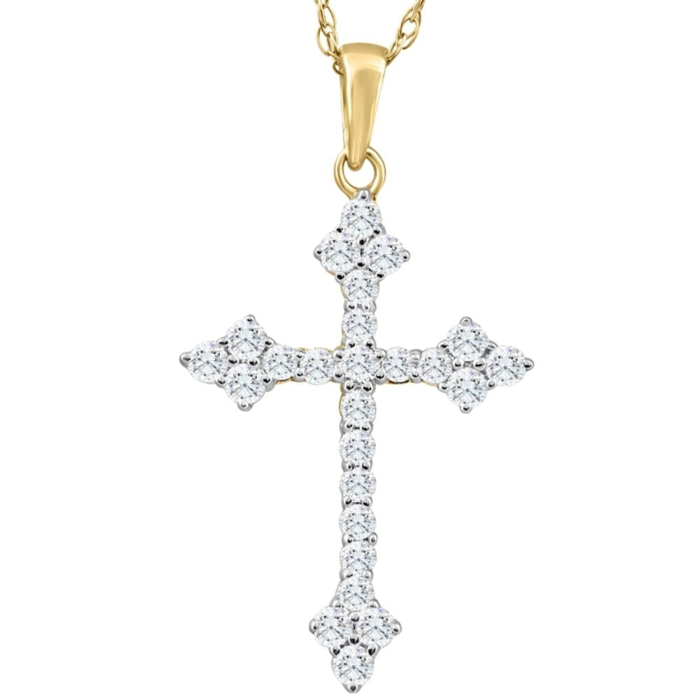 1/3Ct Diamond Cross Pendant 10k Yellow Gold Lab Grown Women's Necklace 1' Tall