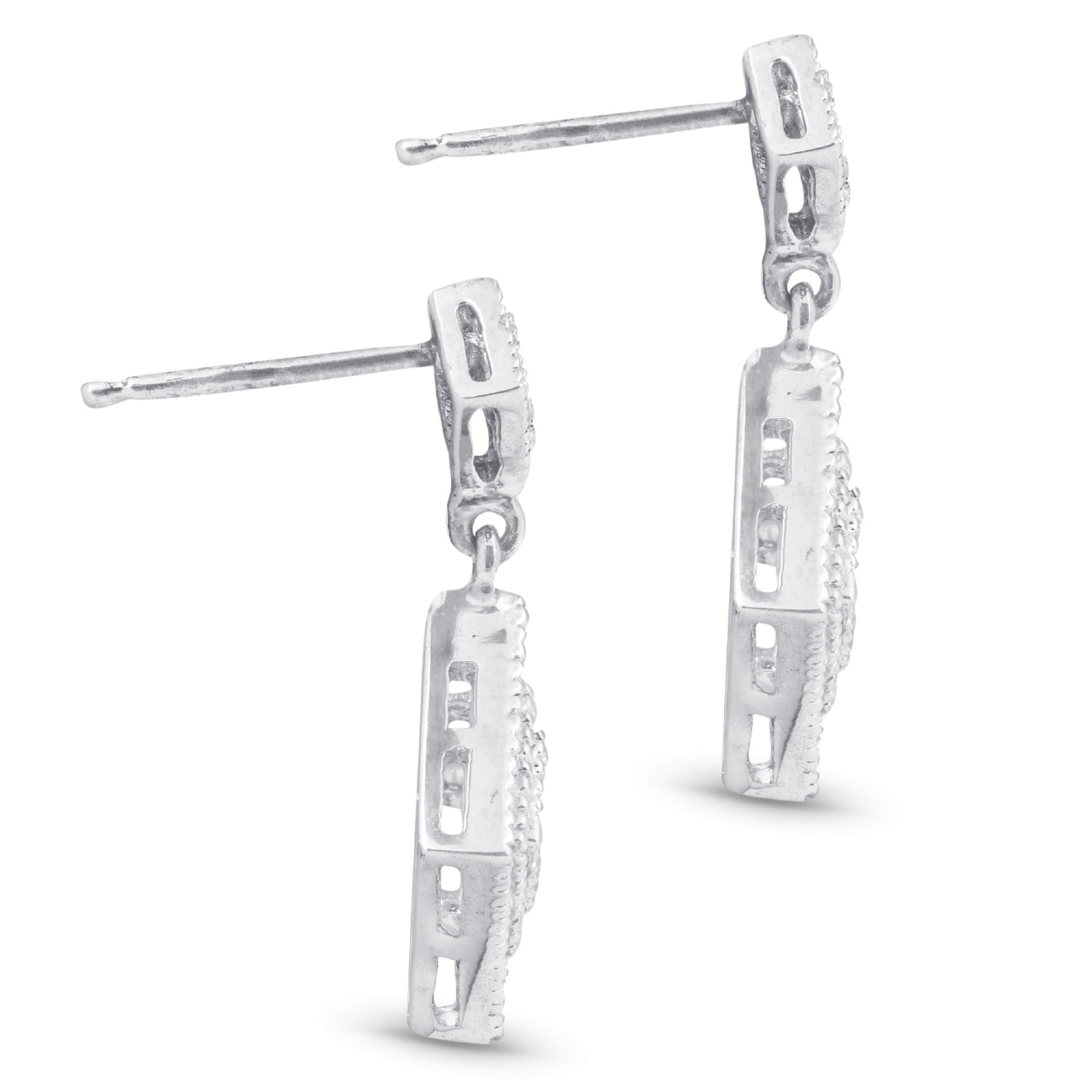 1/2 CT Princess Cut Shaped Dangle Diamond Earrings 10K White Gold