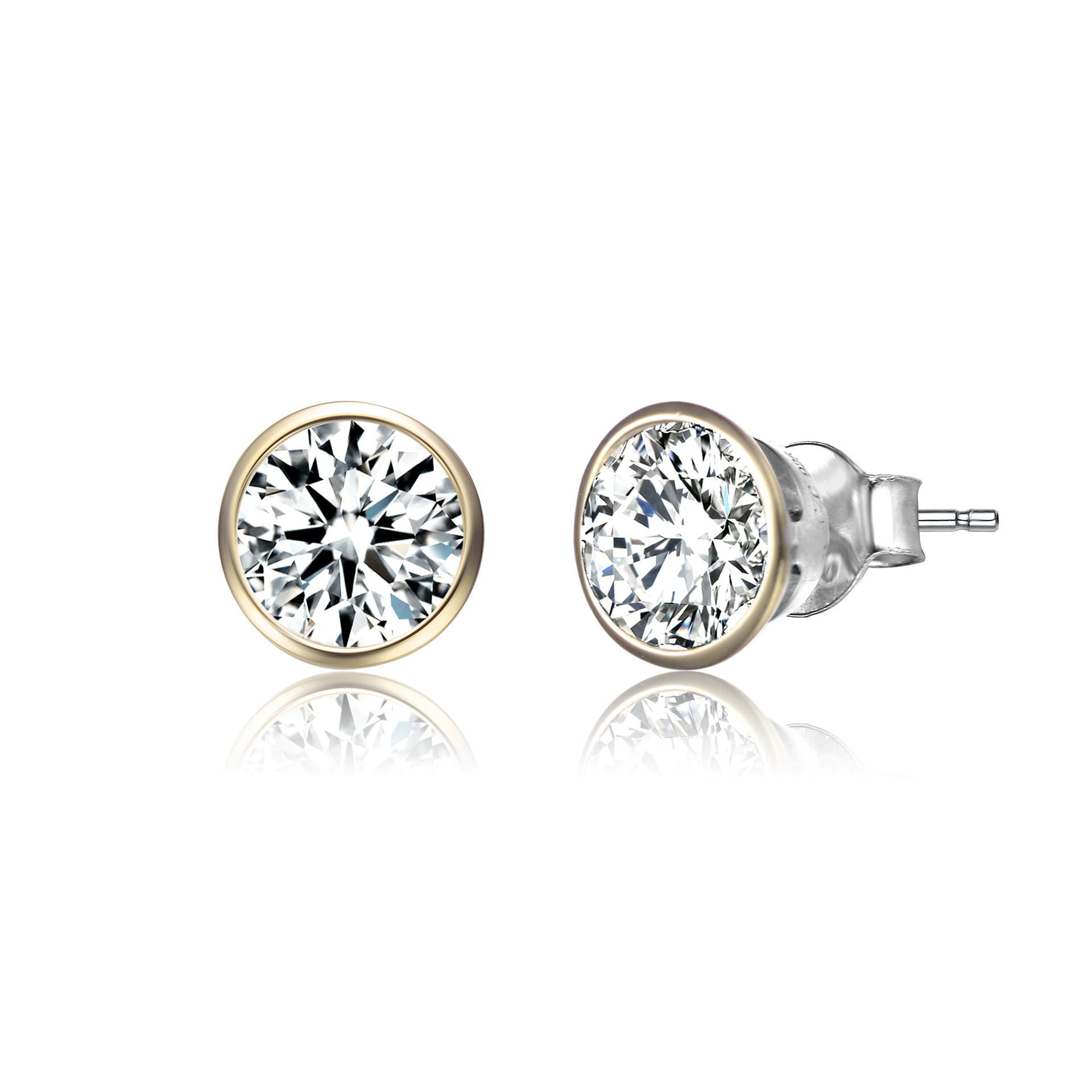 Sterling Silver Gold Plated Cubic Zirconia Stud Earrings
