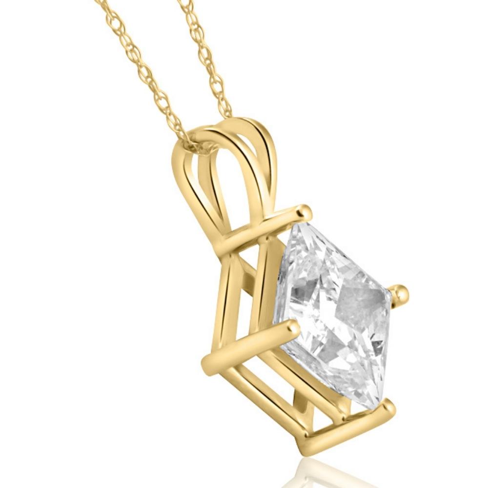 3.19Ct Certified Princess Cut Diamond Pendant 14k Yellow Gold Lab Grown