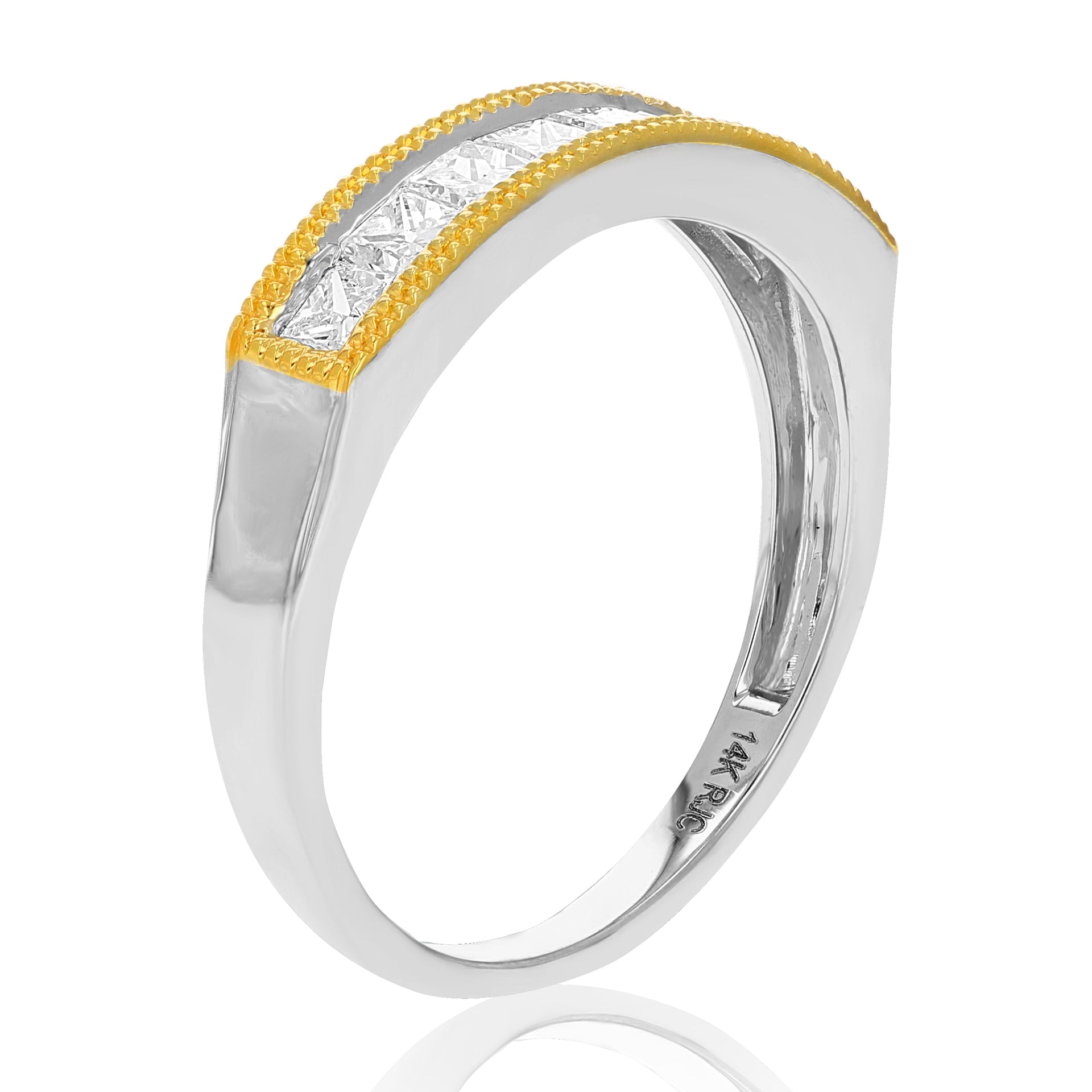3/4 Cttw Princess Cut Diamond Wedding Band With Milgrain In 14K Gold