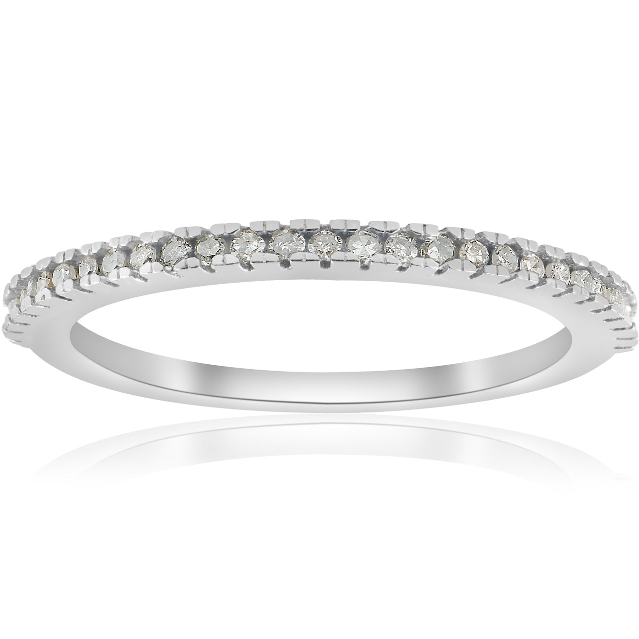 1/10ct Pave Diamond Wedding Ring 10k White Gold Stackable Women's Thin Band