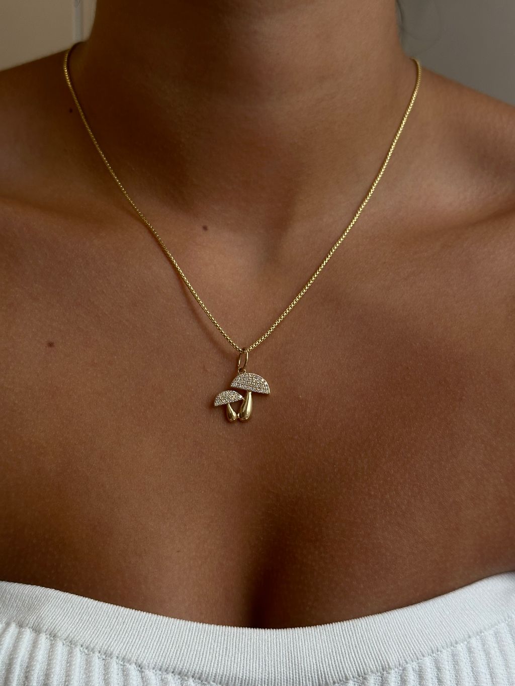 Gold Double Mushroom Diamond Pendant
