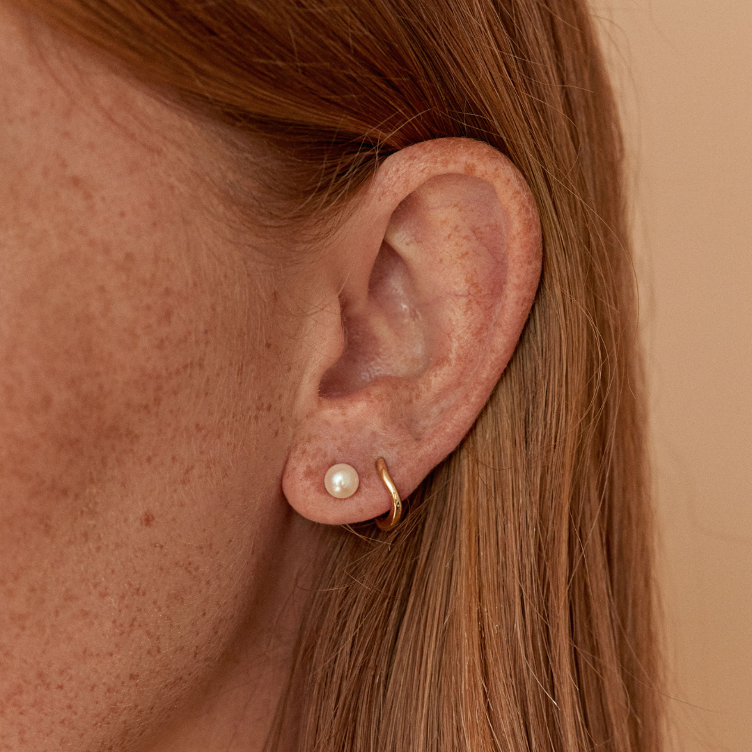 Solid Gold Single Pearl Stud Earrings