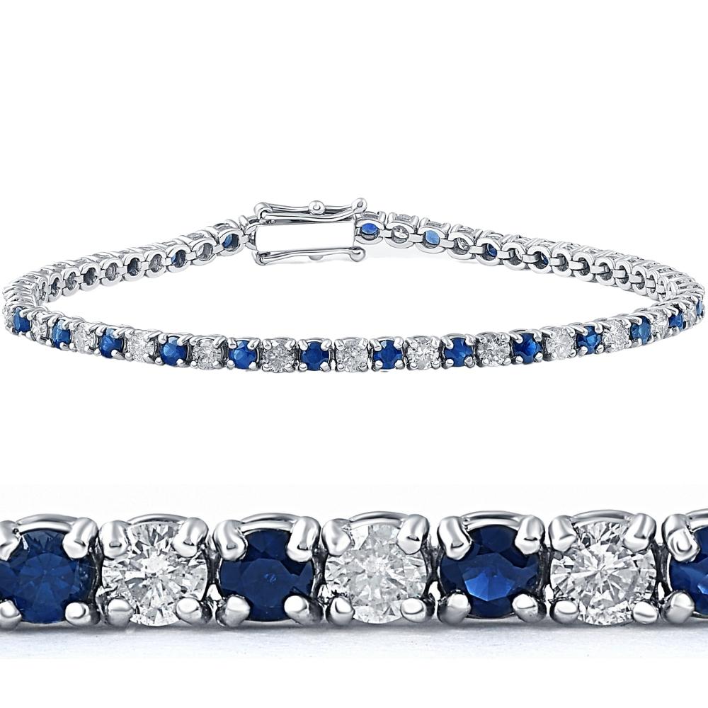 5ct Blue Sapphire & Diamond Genuine Tennis Bracelet 14K White Gold