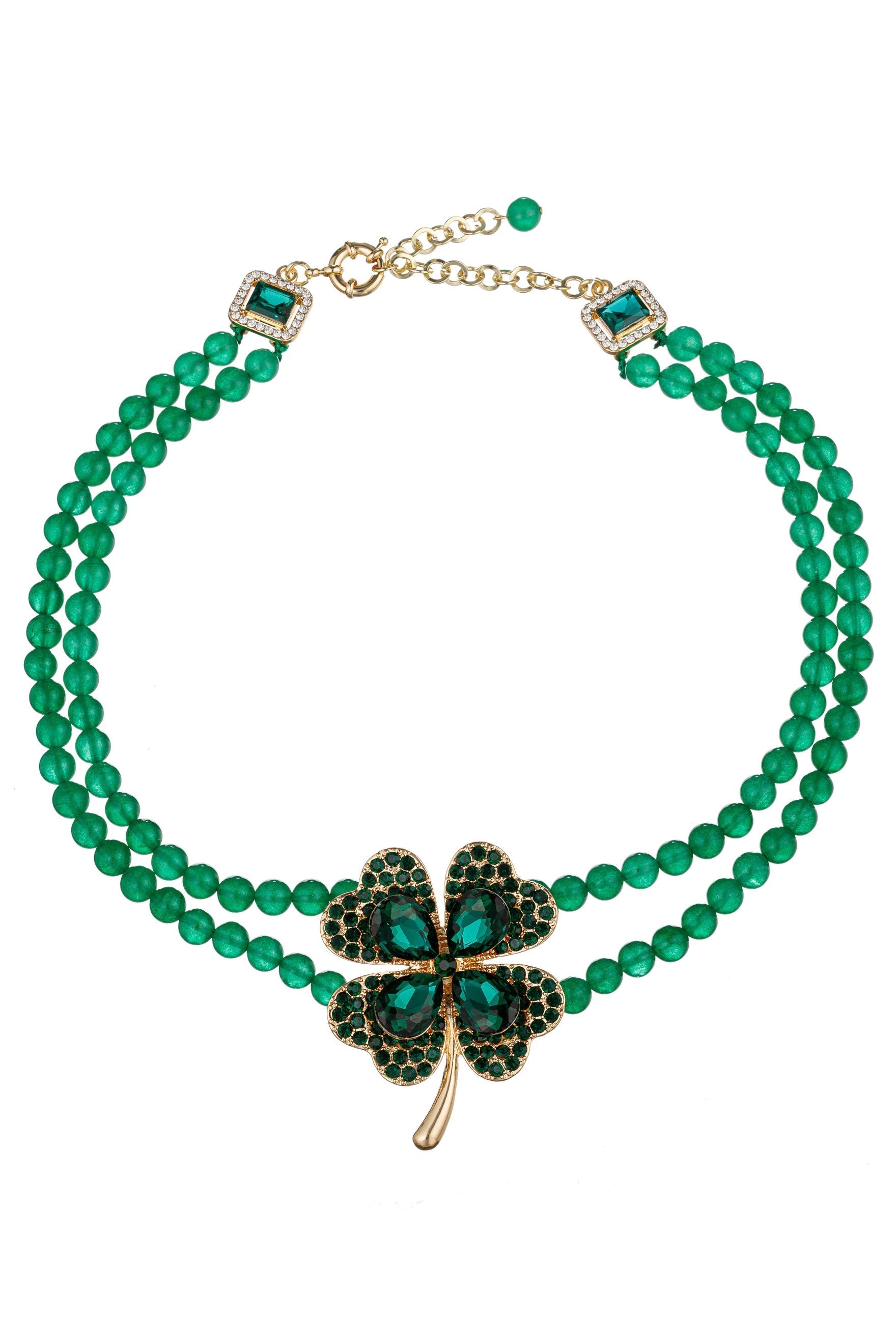 Green Clover Statement Beaded Necklace