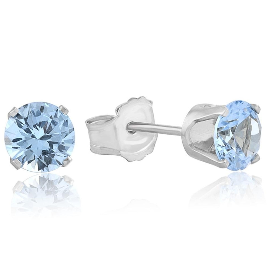 1Ct TW Aquamarine 5mm Studs in 10k White or Yellow Gold