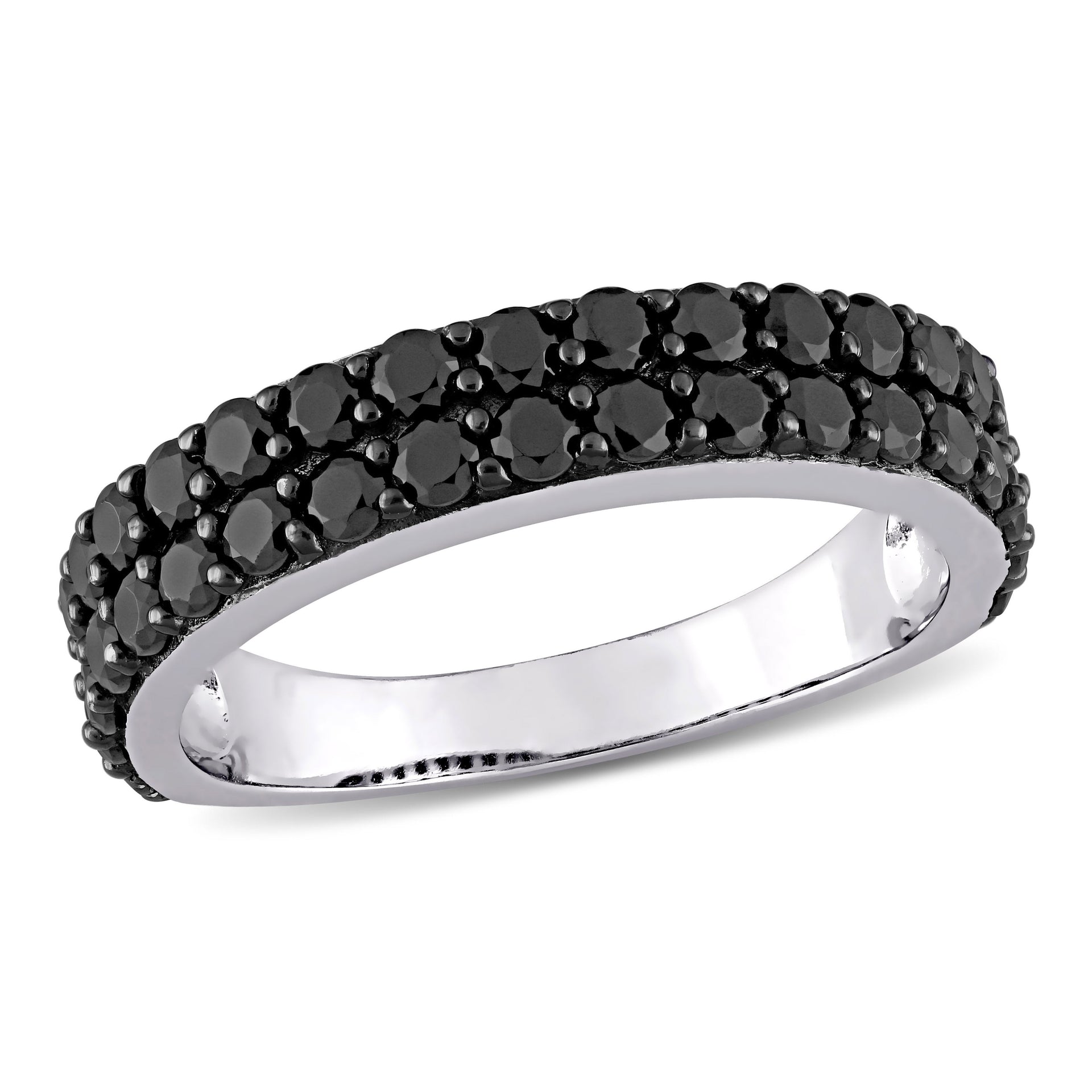 1 1/5ct TW Double Row Black Spinel Ring in Sterling Silver with Black Rhodium