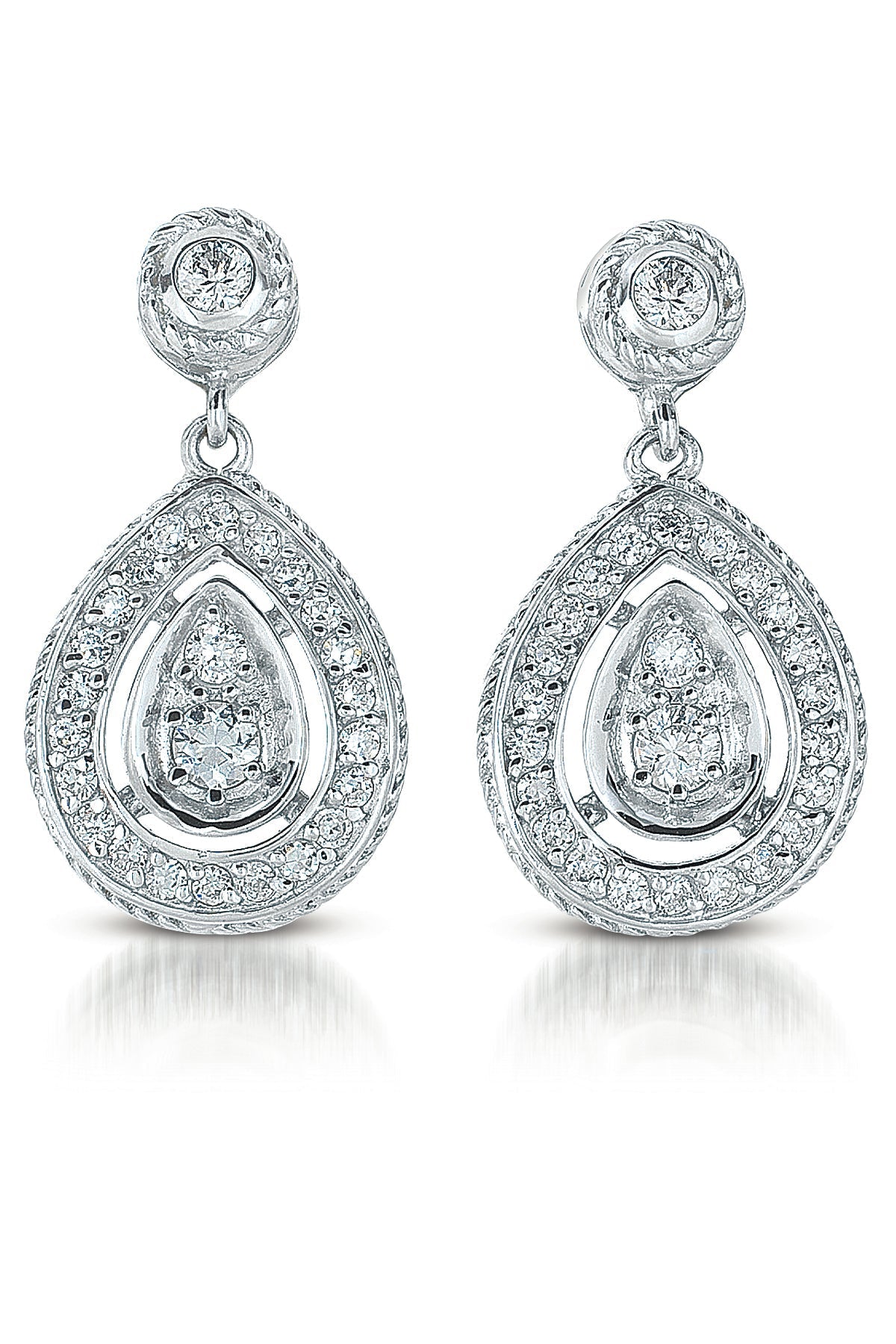 Sterling Silver Cubic Zirconia Pear Dangling Earrings