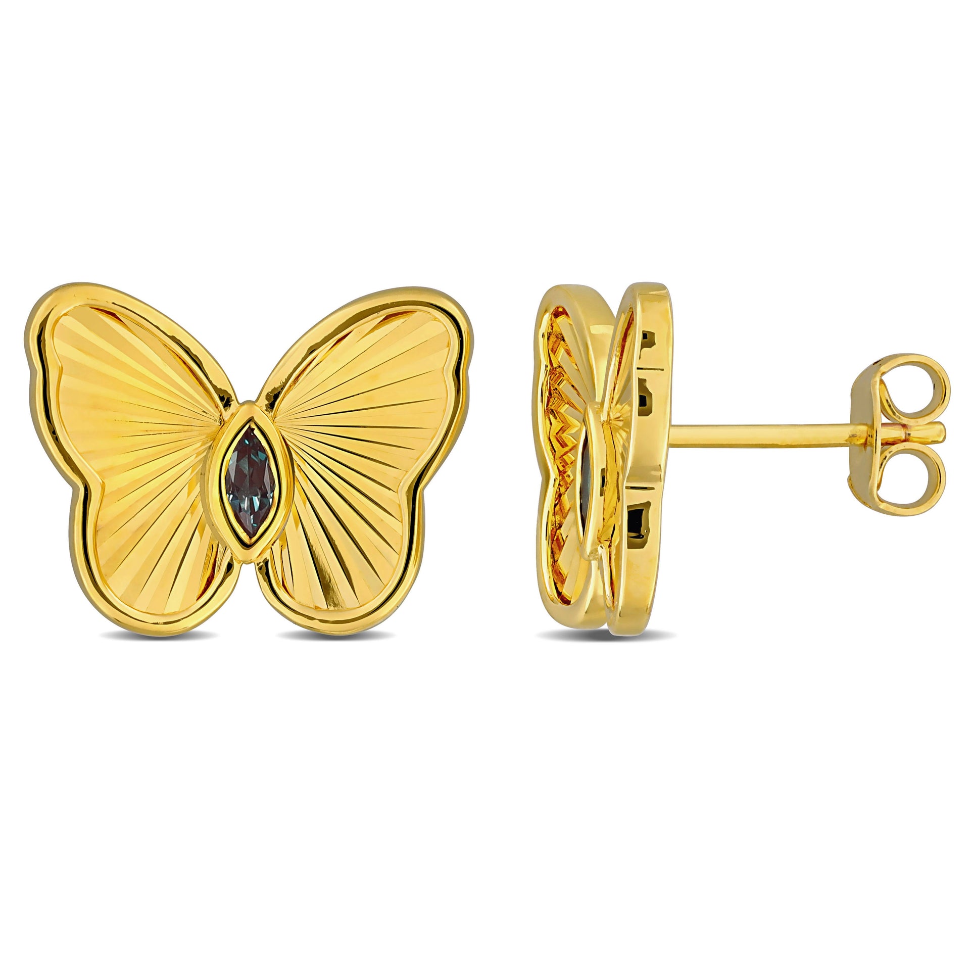 Mimi & Max 1/4ct TGW Marquise-Cut Created Alexandrite Butterfly Stud Earrings Yellow Silver