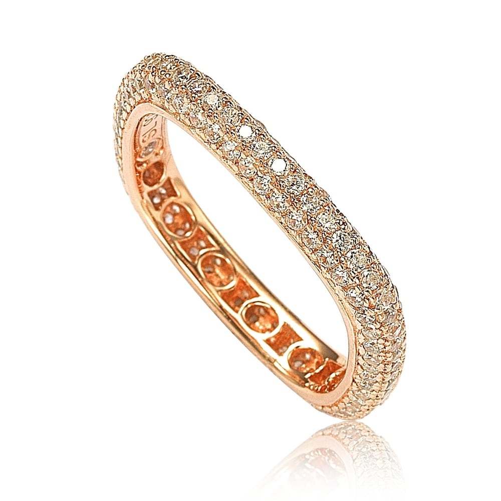 Suzy Levian Rosed Sterling Silver Cubic Zirconia Modern Pave Square Eternity Band