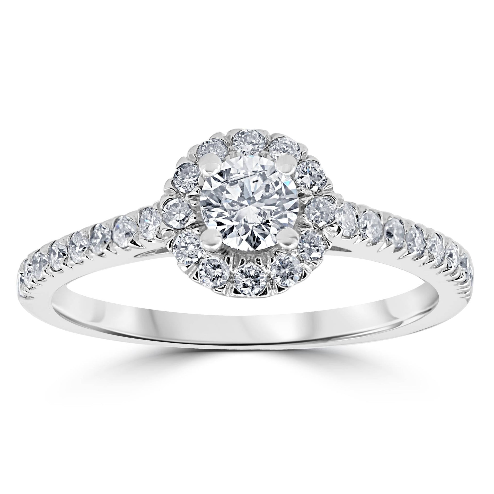 3/4ct Round Diamond Halo Engagement Ring 14K White Gold