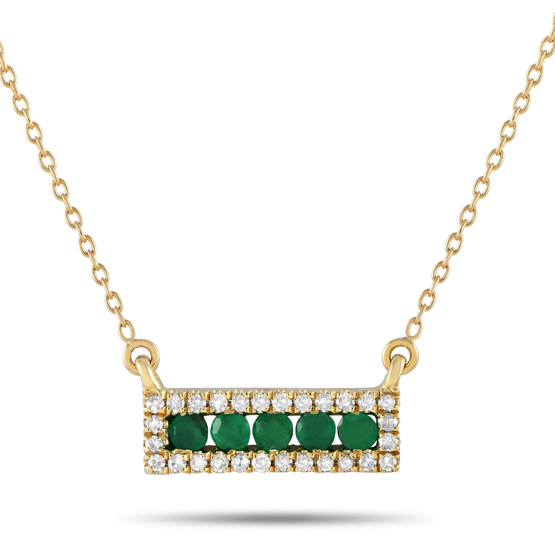 LB Exclusive 14K Yellow Gold 0.15ct Diamond and Emerald Pendant Necklace NK4-14783YEM