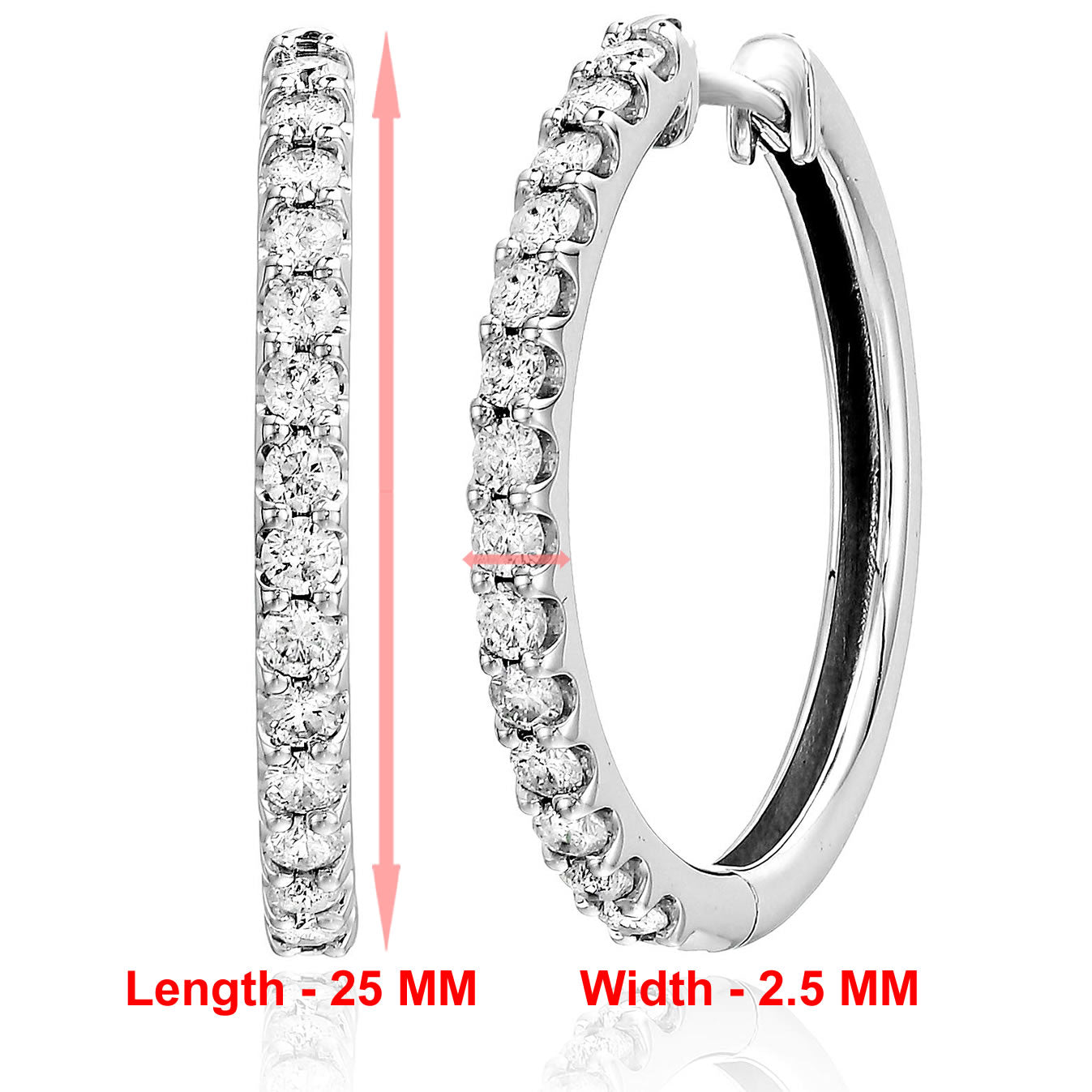 1 cttw Lab Grown Diamond Hoop Earrings 10K White Gold Round Prong Set 1 Inch