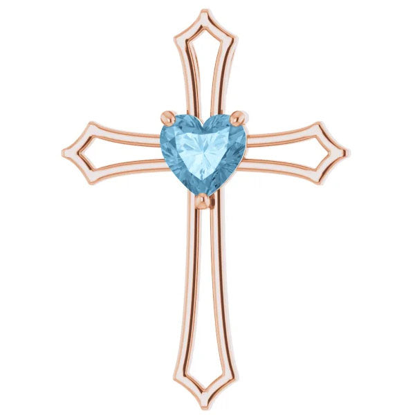 7mm Blue Topaz Women's Heart Pendant in 14k Gold Necklace 7mm Tall