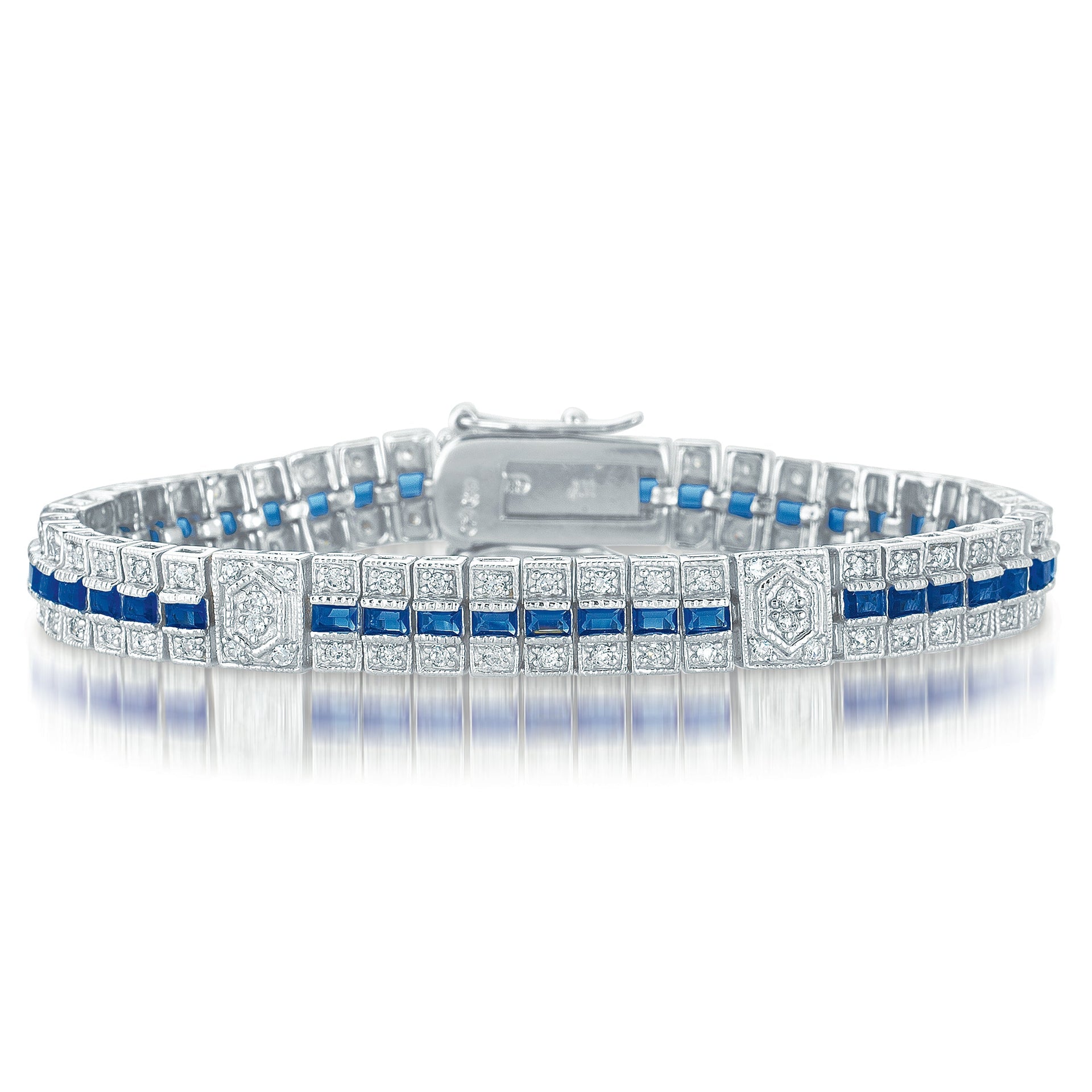 Sterling Silver Sapphire Cubic Zirocnia Stripe Bracelet