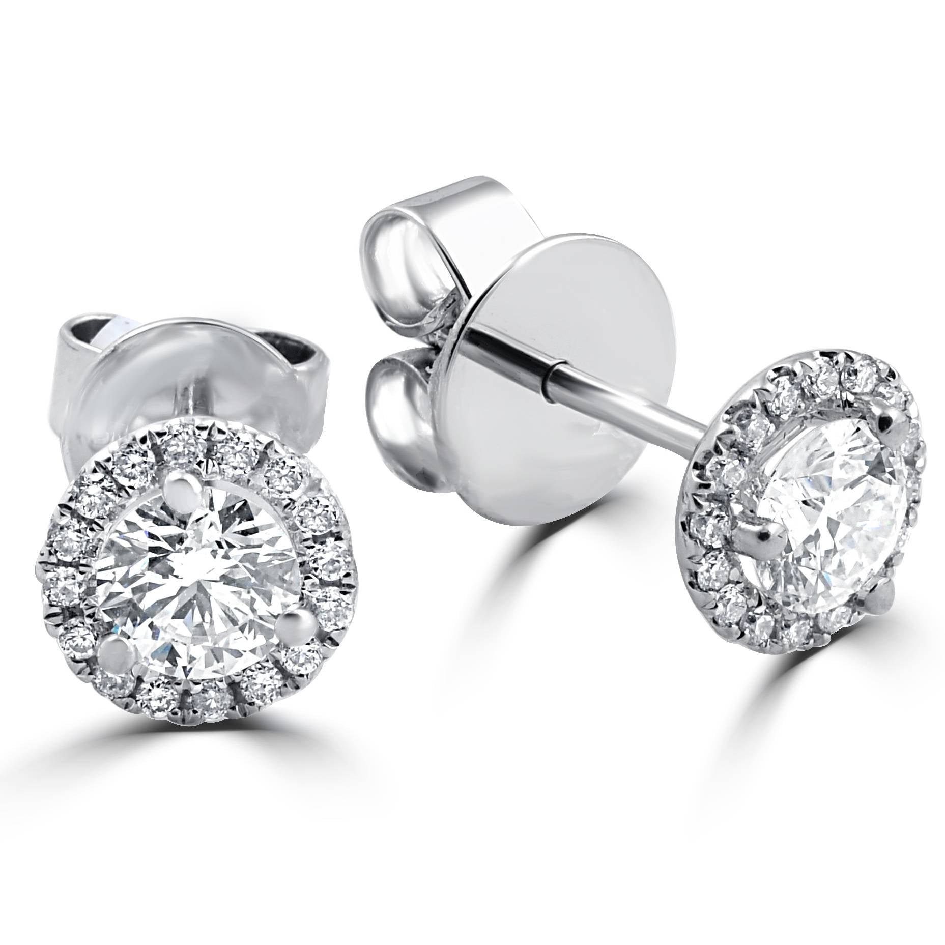 1/2 CT Round Diamond Halo Studs 10K White Gold