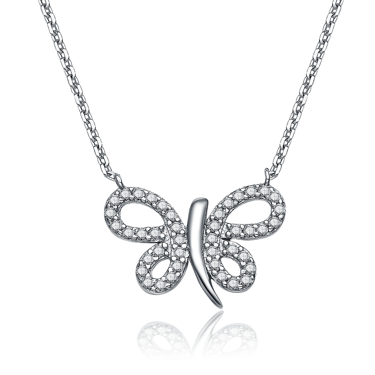 Gv C.z. Sterling Silver Micro Pave Butterfly Shape Pendant