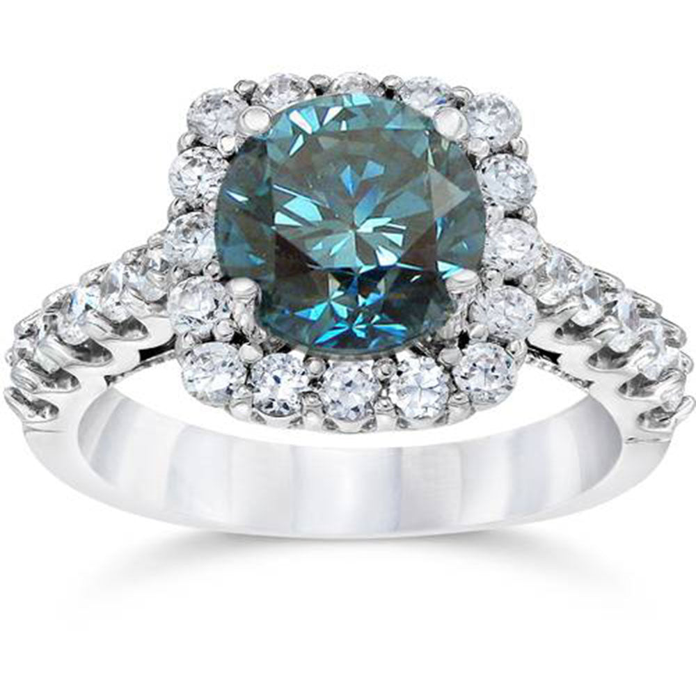 4 CT Blue Diamond Engagement Ring 14K White Gold