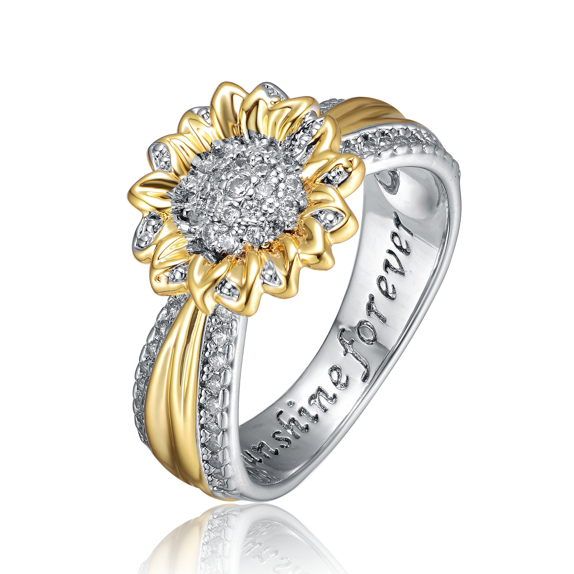 Rhodium And 14k Gold Plated Cubic Zirconia Nature Inspired Ring