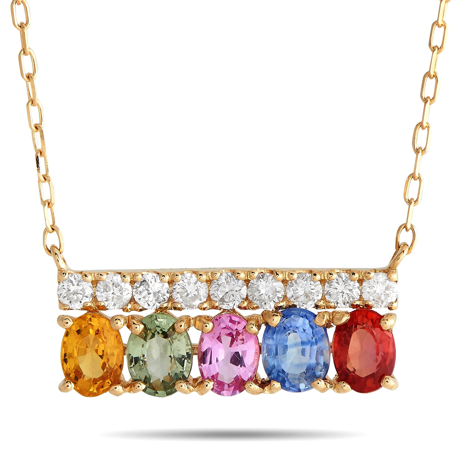 LB Exclusive 18K Yellow Gold 0.17ct Diamond and Multicolored Sapphire Necklace MF15-103123