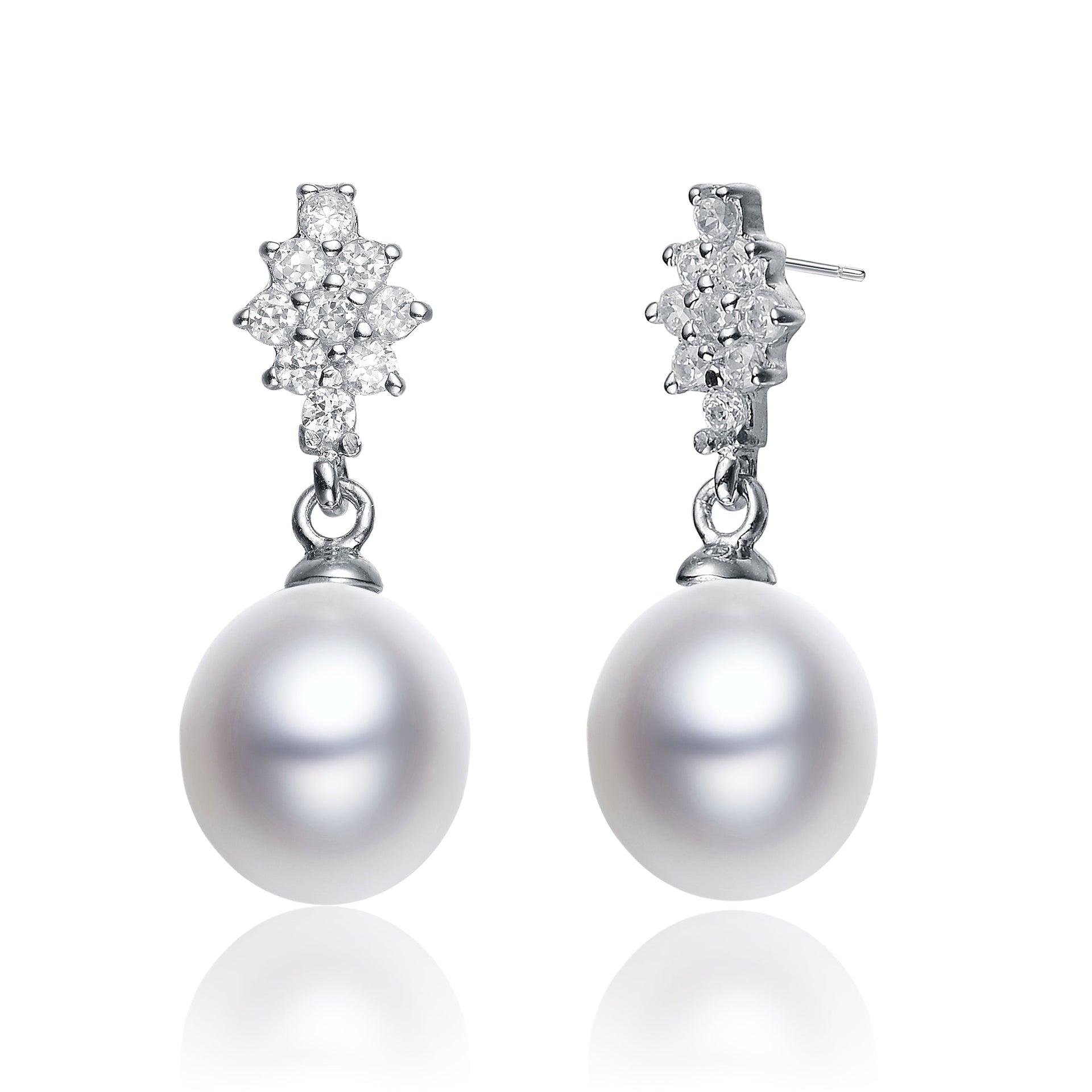 Sterling Silver Pearl and Cubic Zirconia Drop Earrings