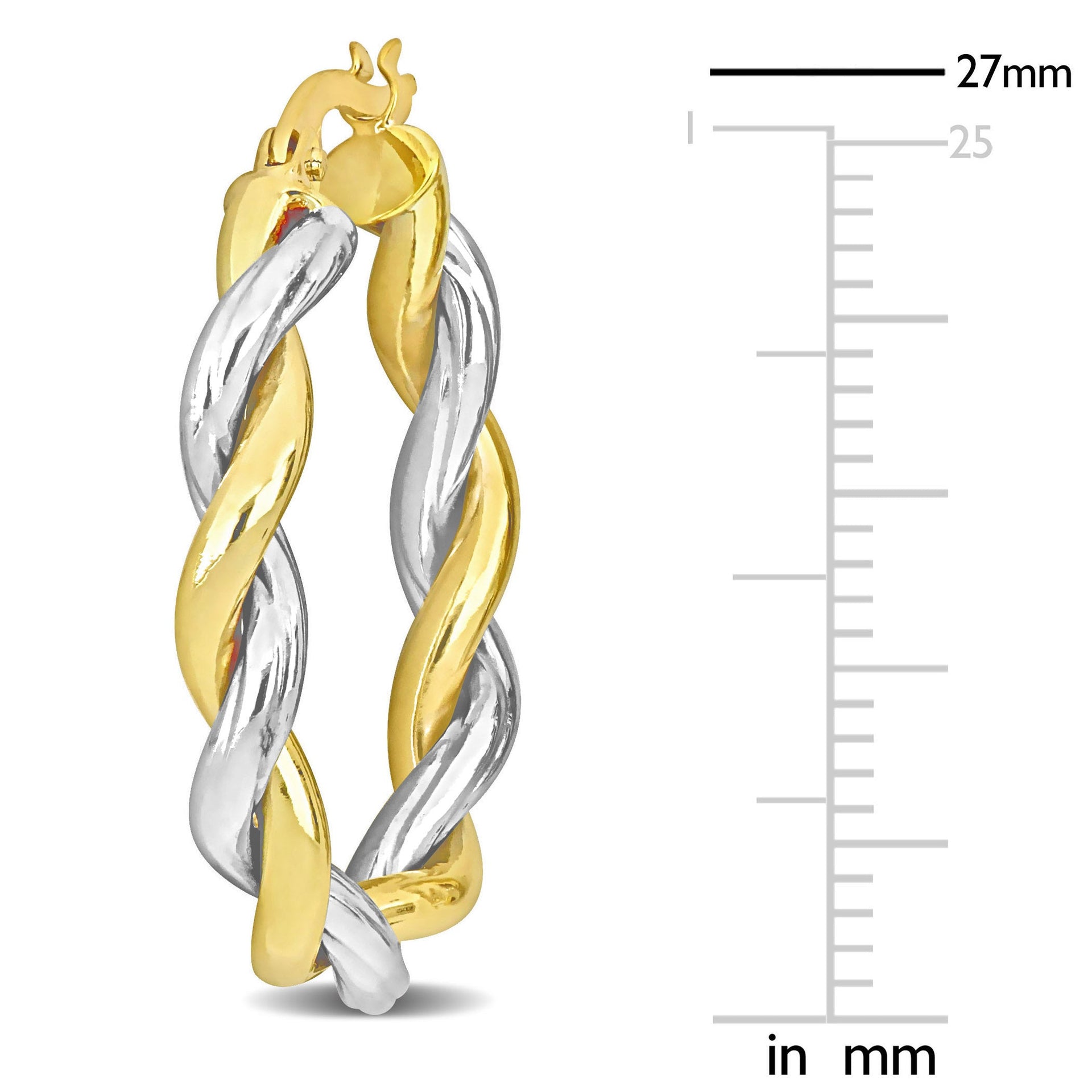 27 MM Twisted Oval Hoop Earrings in 2-Tone Yellow and White 10K Gold