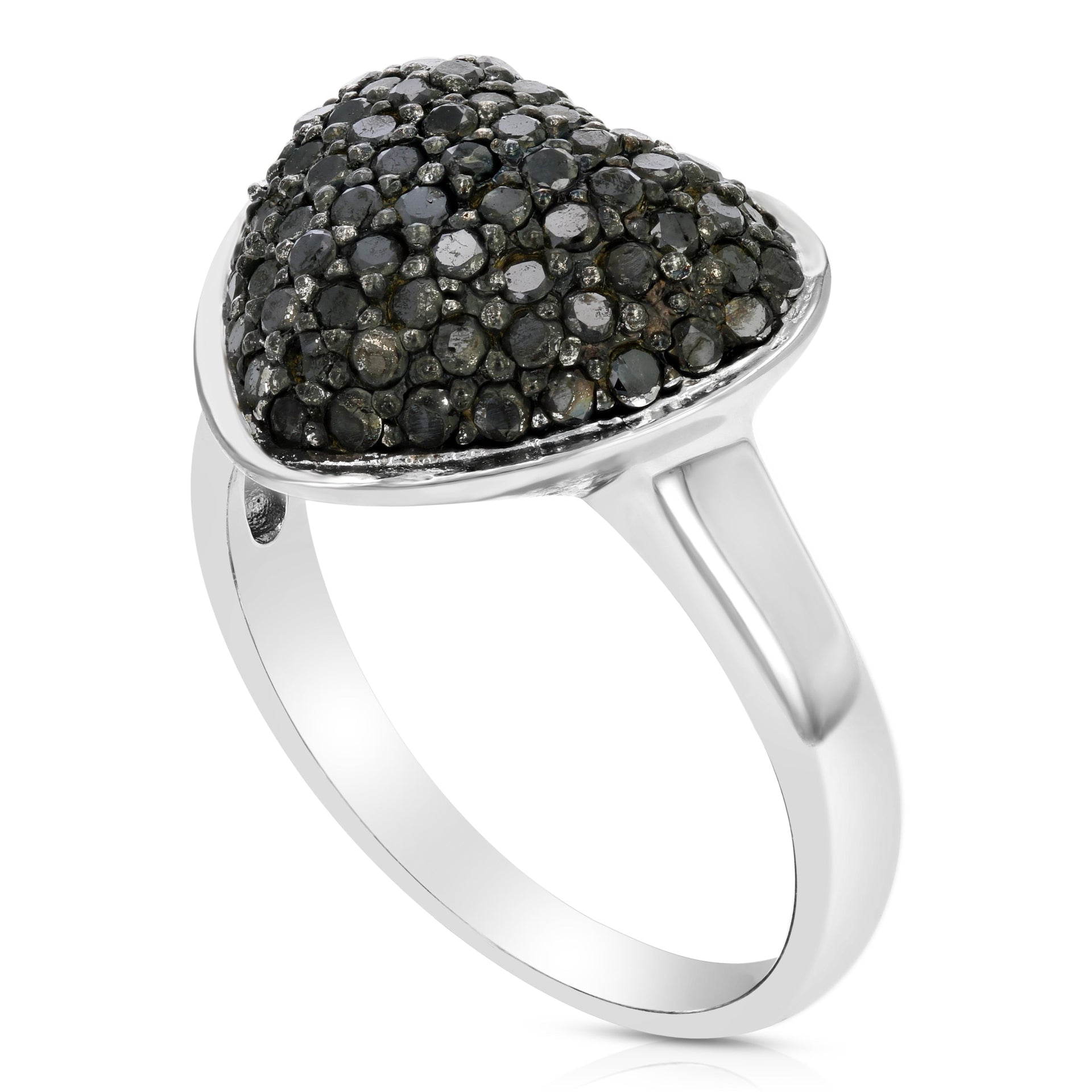 1 cttw Black Diamond Heart Ring .925 Sterling Silver with Rhodium Plating