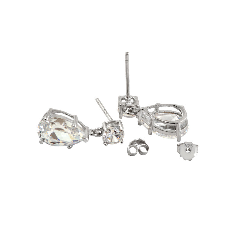 C.z. Sterling Silver Rhodium Plated Large Sapphire Pear Shape Drop Earrings