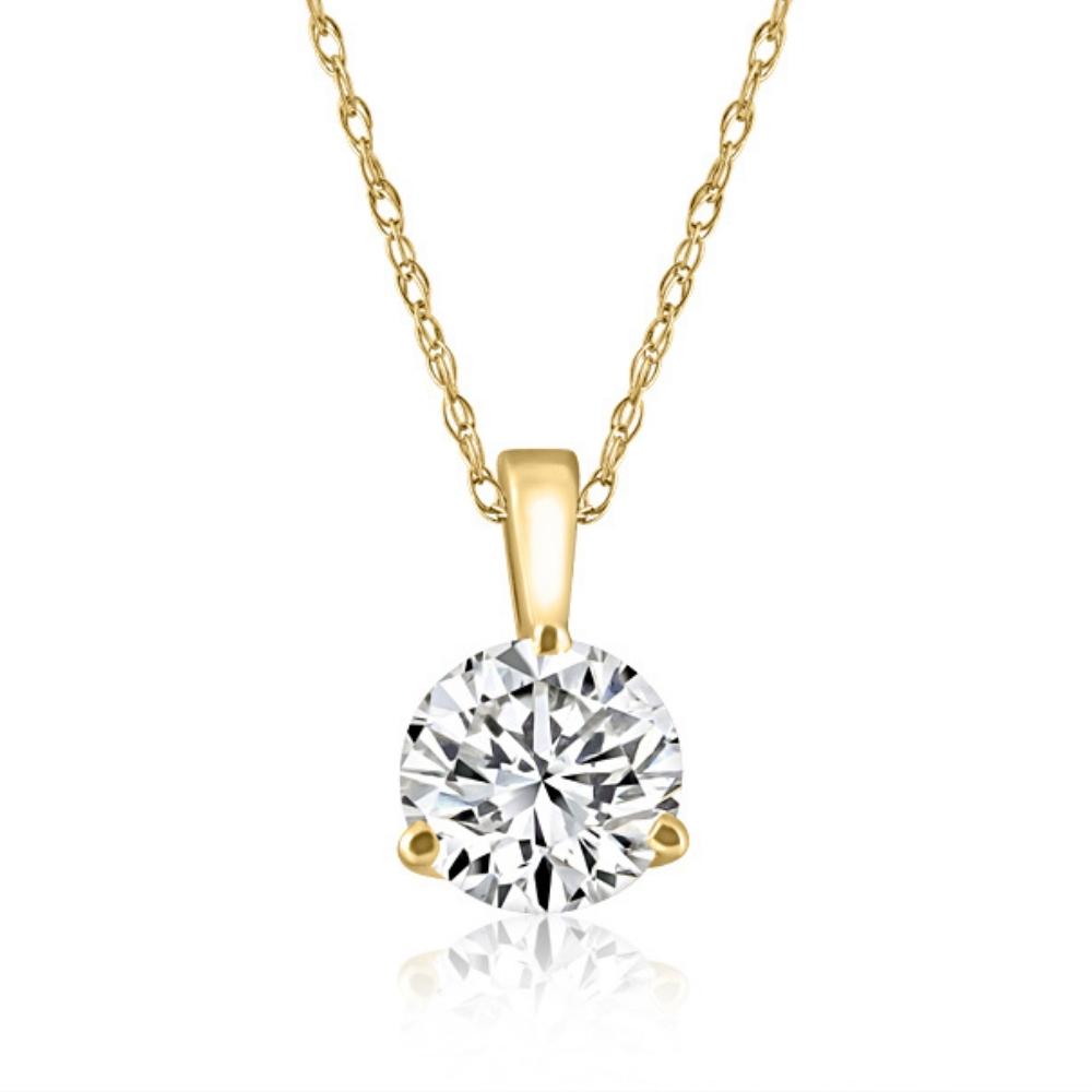 VS 1Ct Round Moissanite 3-Prong Martini Solitaire Pendant 14k Yellow Gold