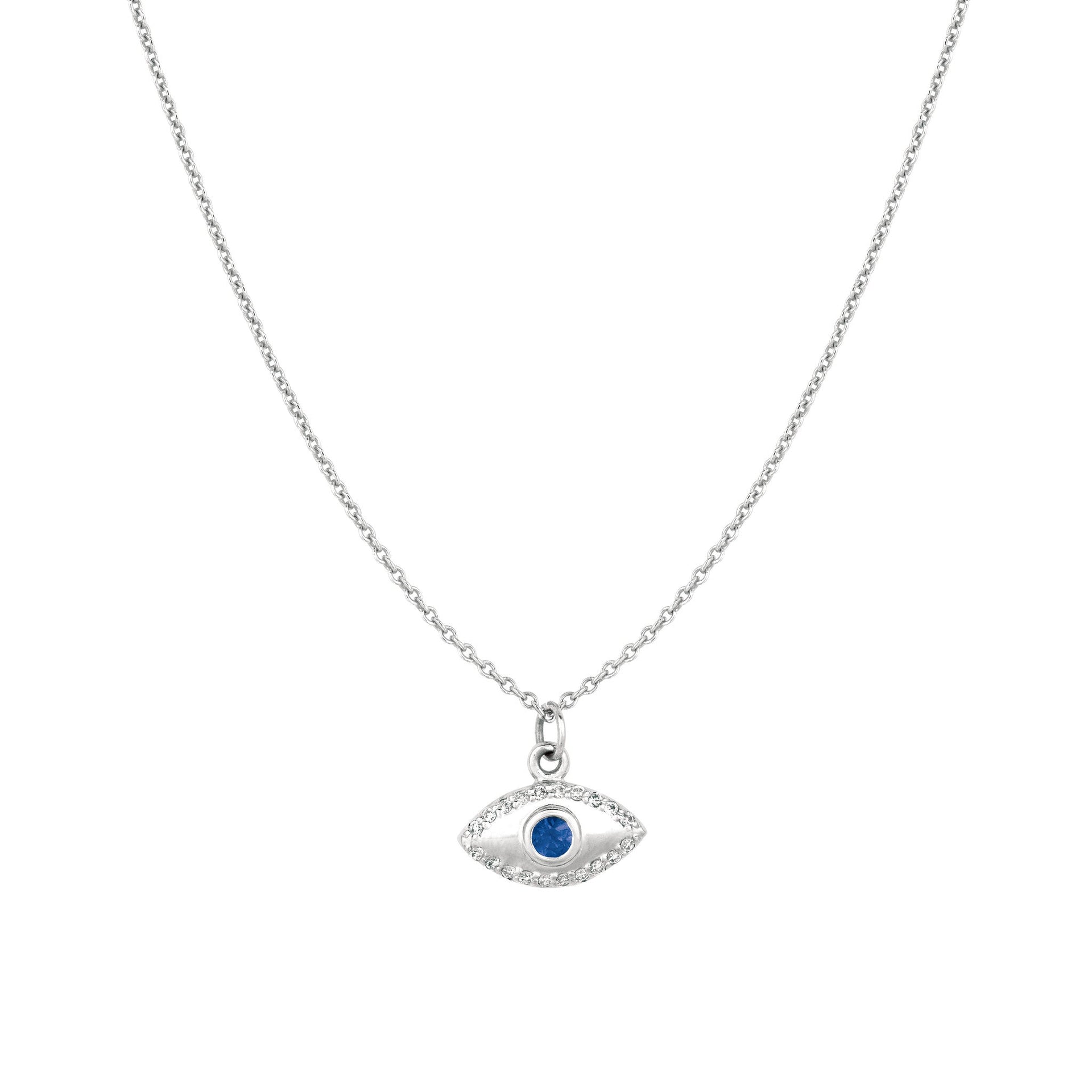 Diamond & Sapphire Evil Eye Necklace White Gold
