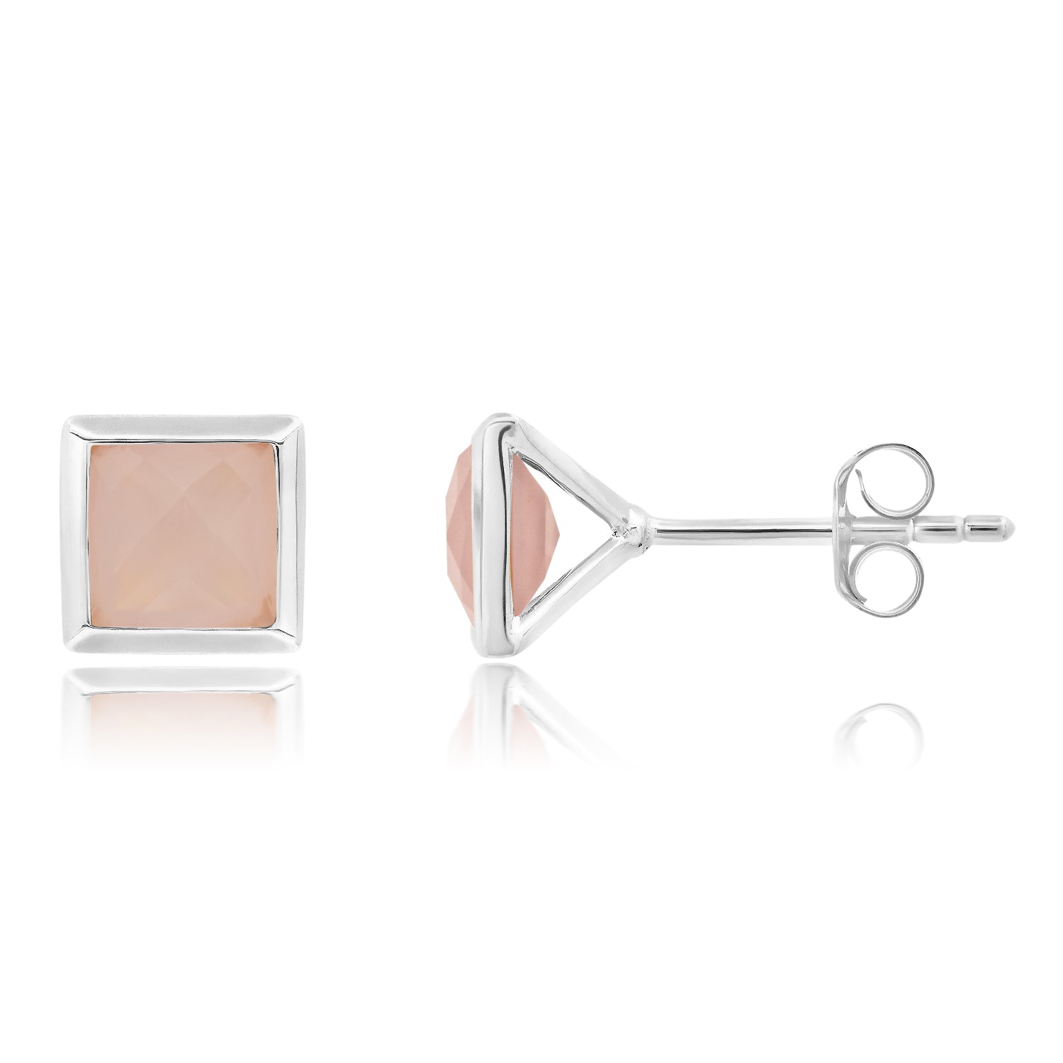 Sterling Silver Princess Cut 6mm Gemstone Square Stud Earrings with Push Backs