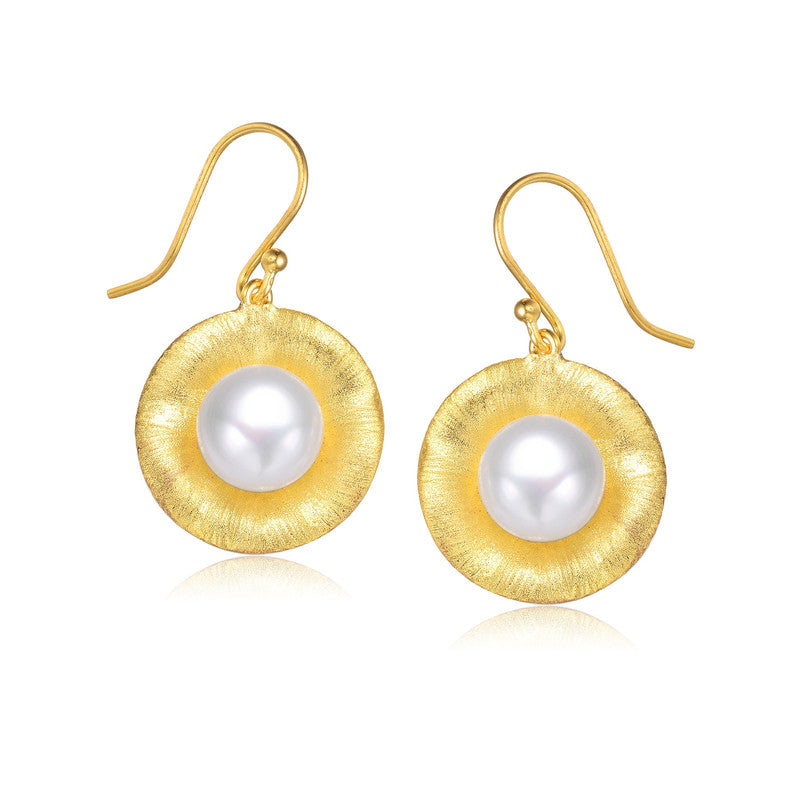 Sterling Silver Gold Plated Freshwater Pearl Hook Earrings