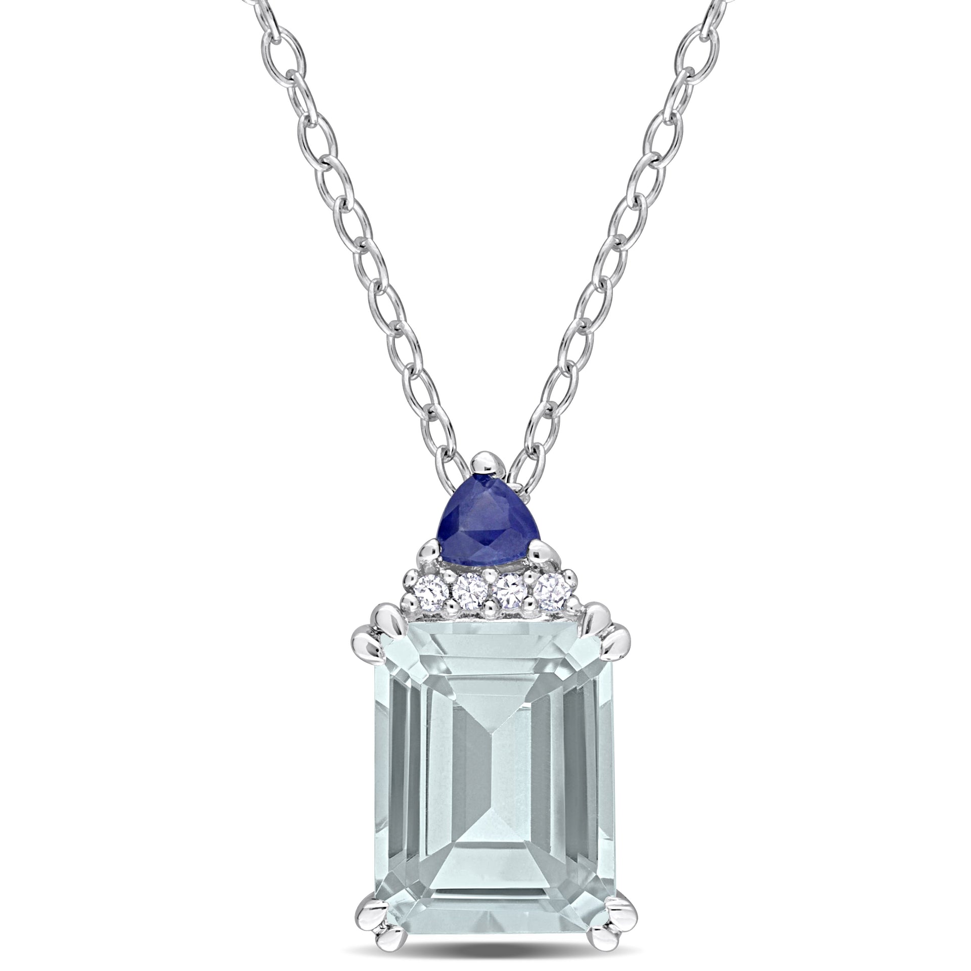 Mimi & Max Womens 2ct TGW Octagon Aquamarine Trilliant Blue Sapphire and Diamond Accent Necklace in Sterling Silver