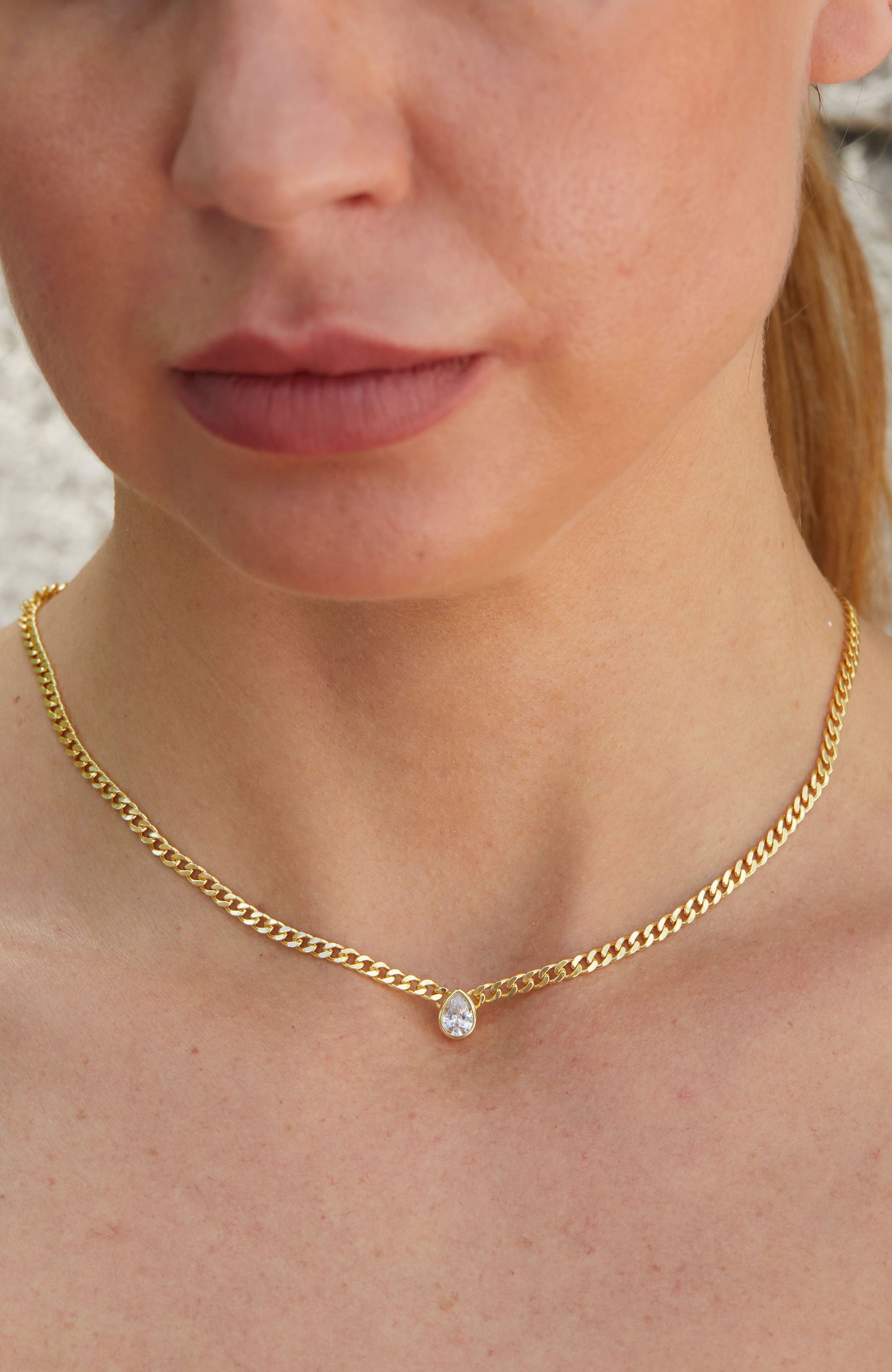 18k Gold Pl. Pear CZ Neck.