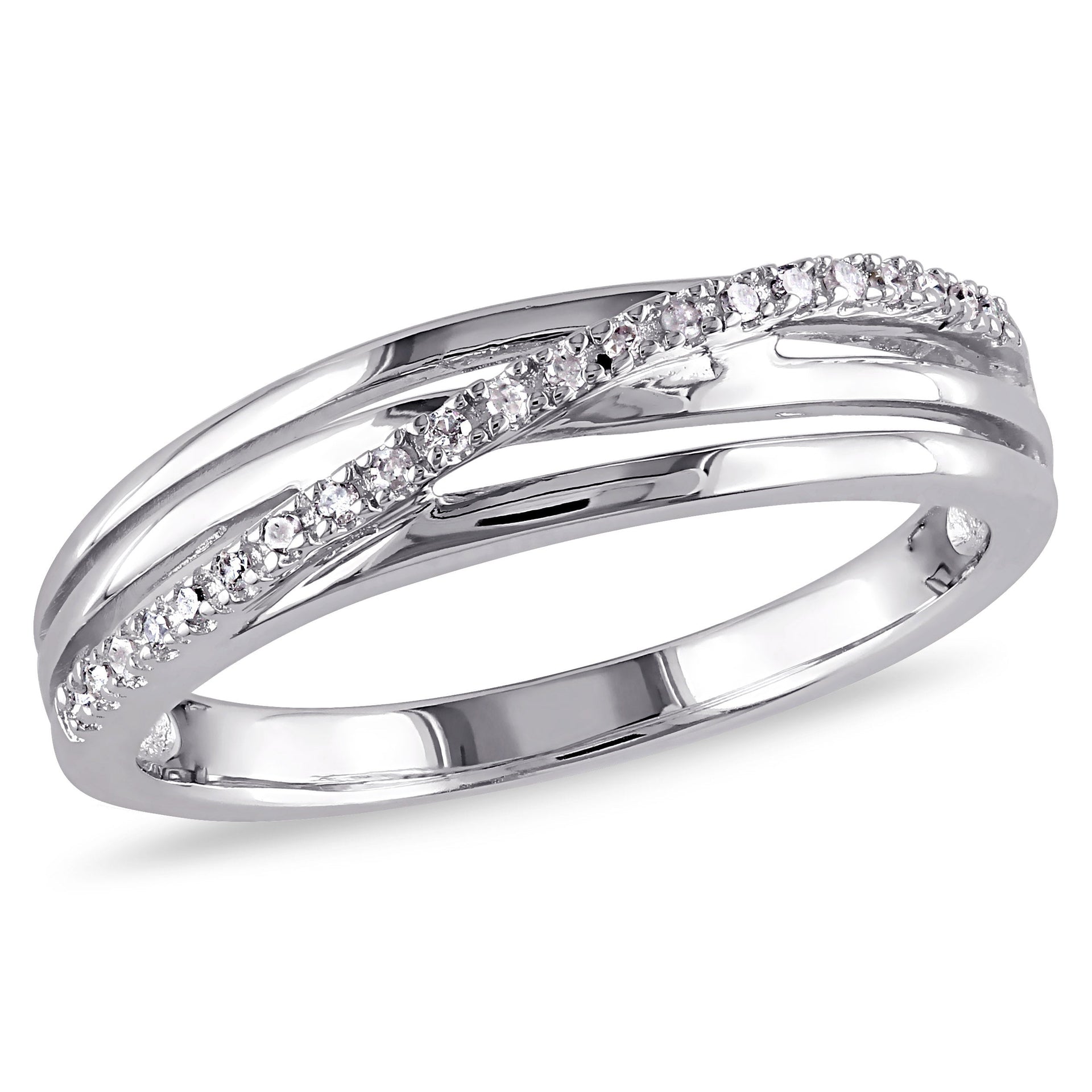 Mimi & Max Diamond Crossover Ring in Sterling Silver