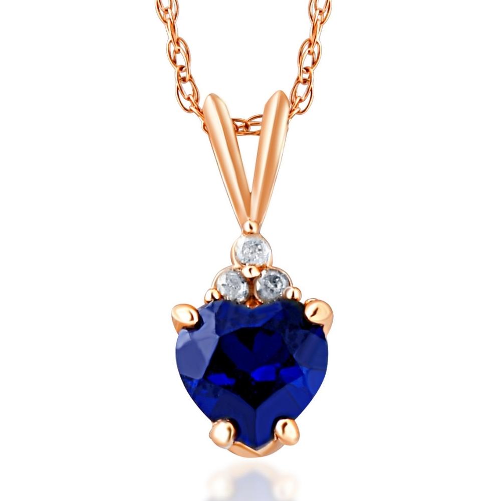 1/2 CT Diamond & Blue Sapphire Heart Pendant 10K Rose Gold