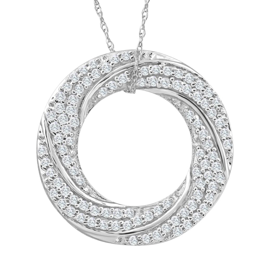 5/8 ct Diamond Circle Pendant 10k White Gold Women's Necklace 1' Tall