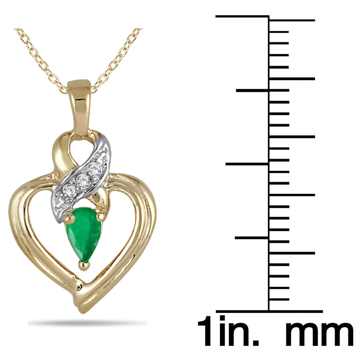 Pear Shaped Emerald And Diamond Ribbon Heart Pendant In 10K