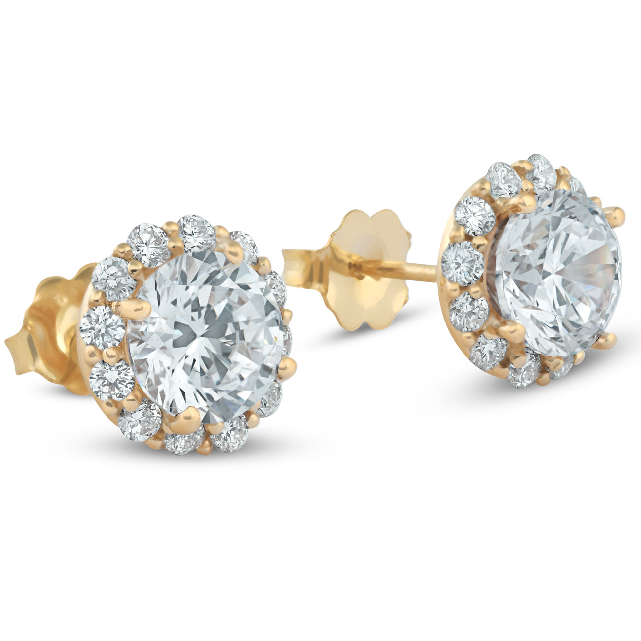 2 5/8 Ct. Round Halo Diamond Studs 14k Yellow Gold Earrings