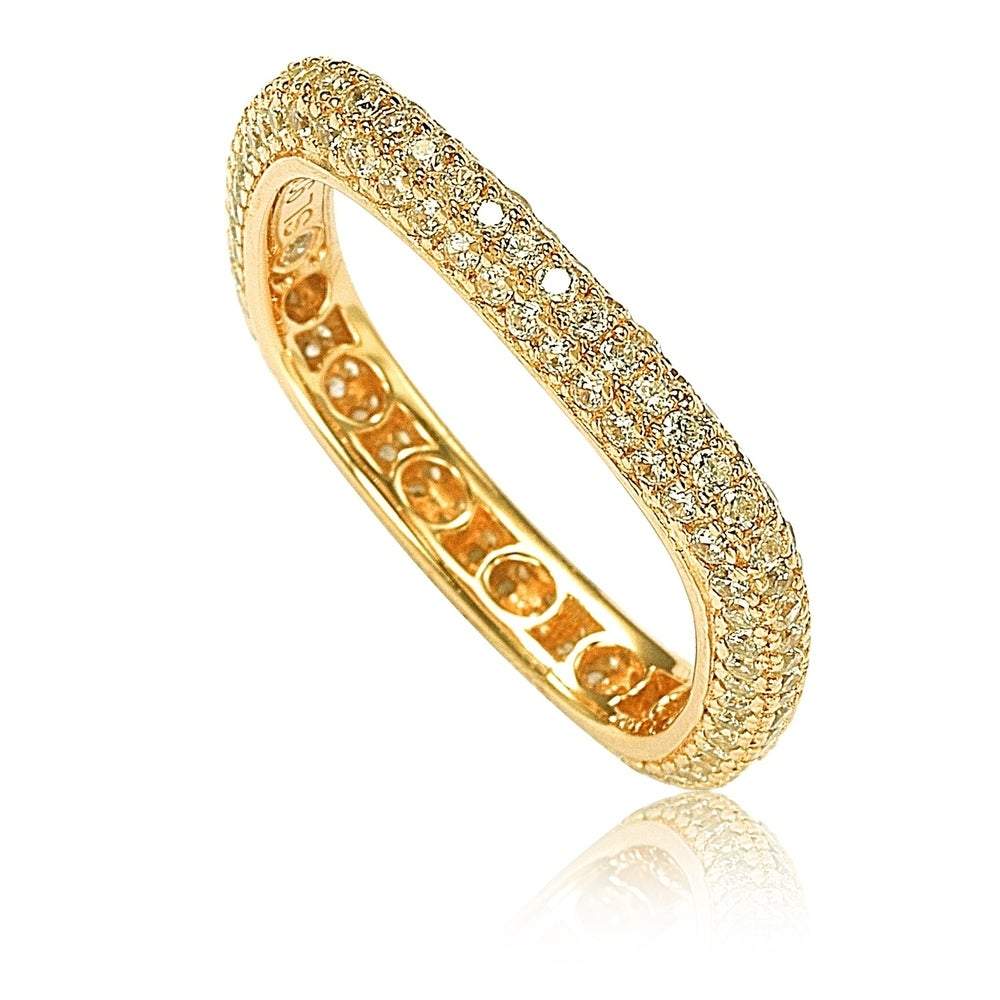 Suzy Levian Golden Sterling Silver Cubic Zirconia Modern Pave Square Eternity Band - Yellow